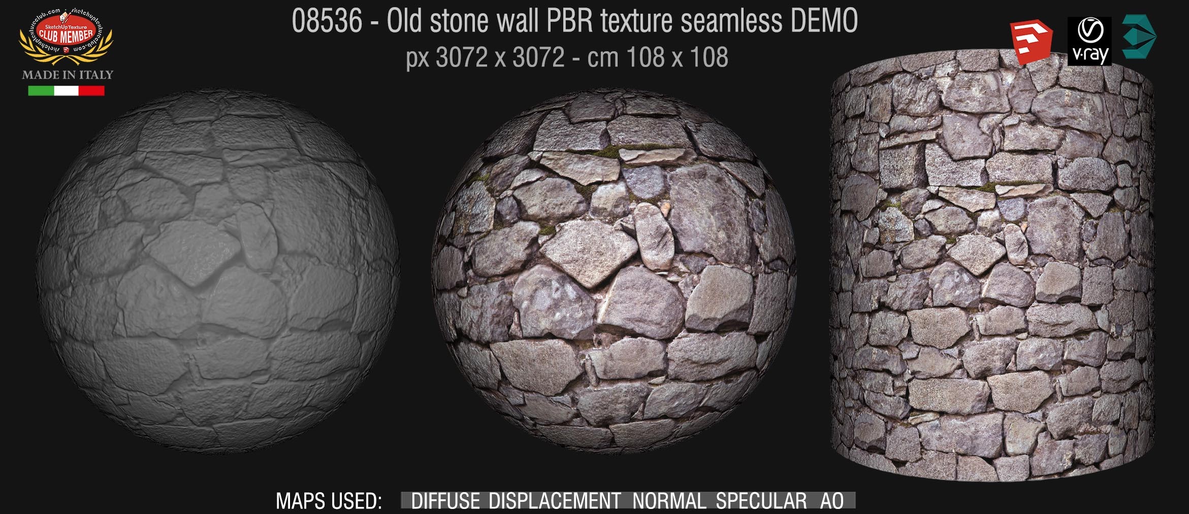 08536 Old stone wall PBR texture seamless DEMO