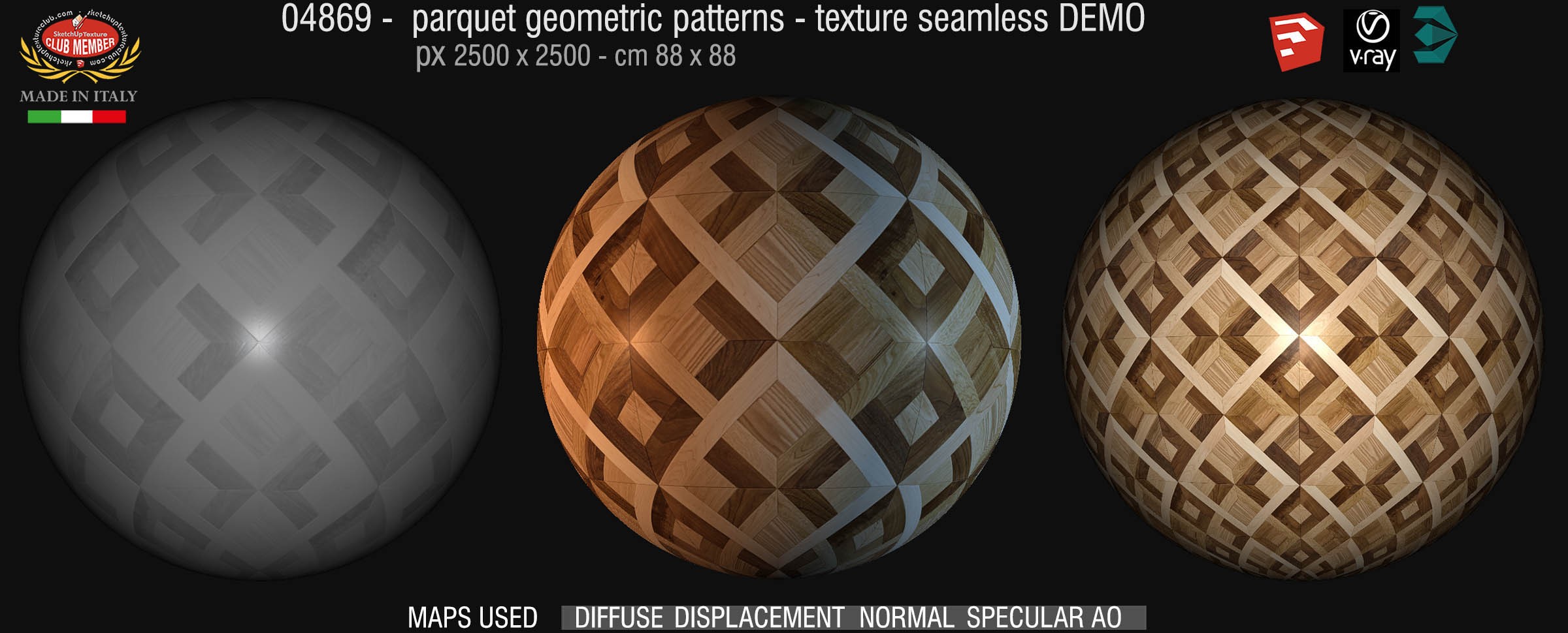 04869 Parquet geometric pattern texture seamless + maps DEMO
