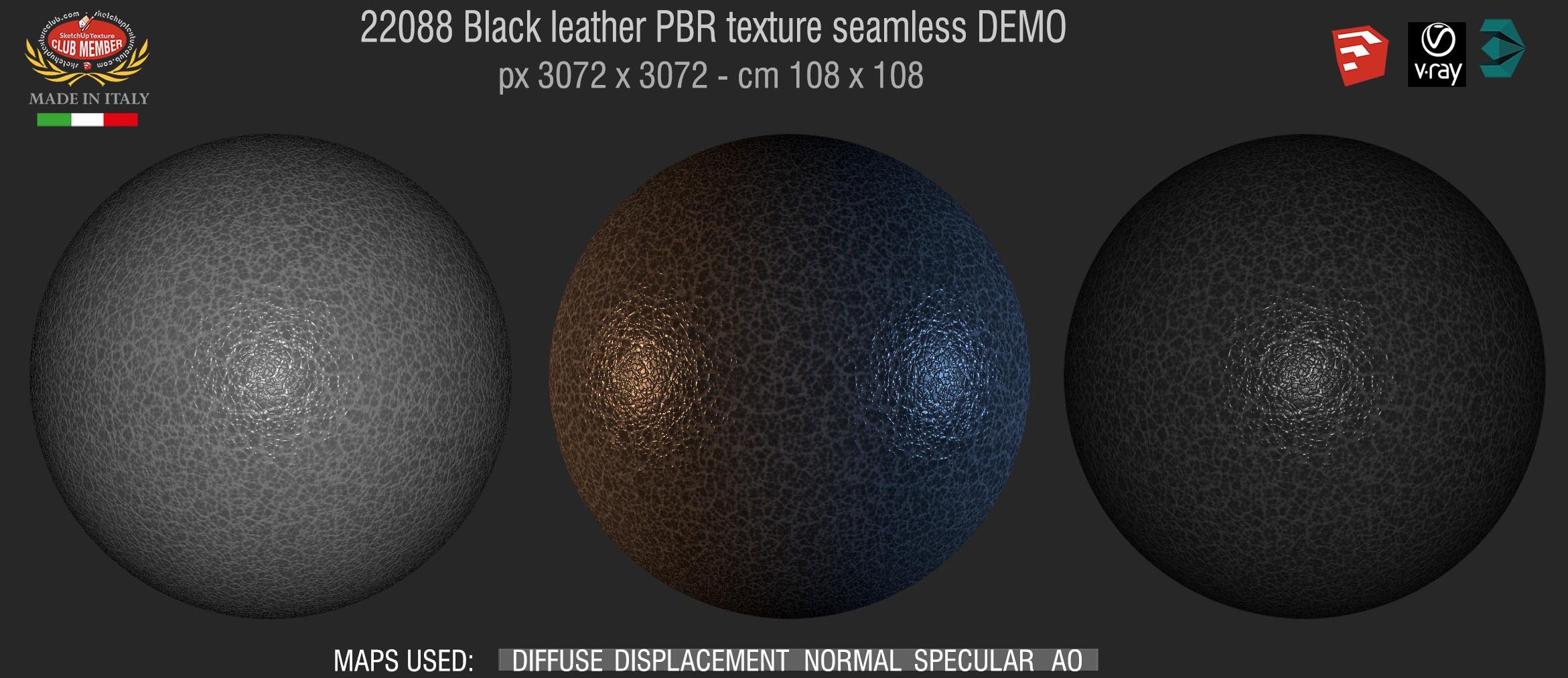 22088 Black leather PBR texture seamless DEMO