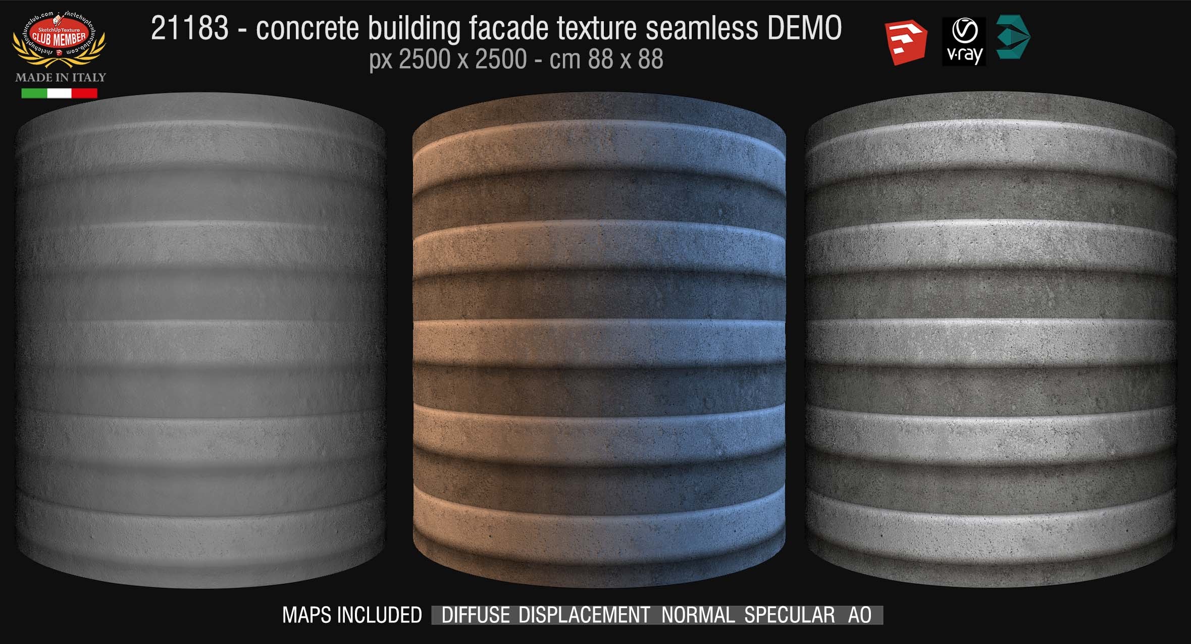 21183 Concrete building facade texture + Maps DEMO