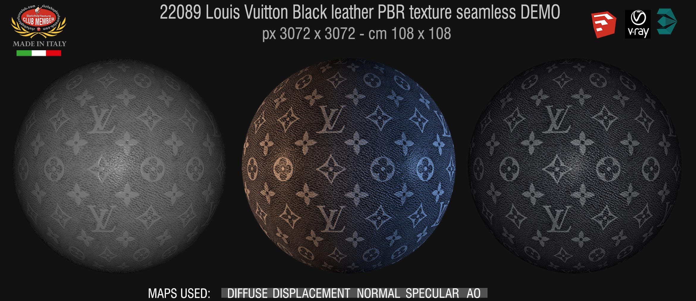 22089 Louis Vuitton black leather PBR texture seamless DEMO