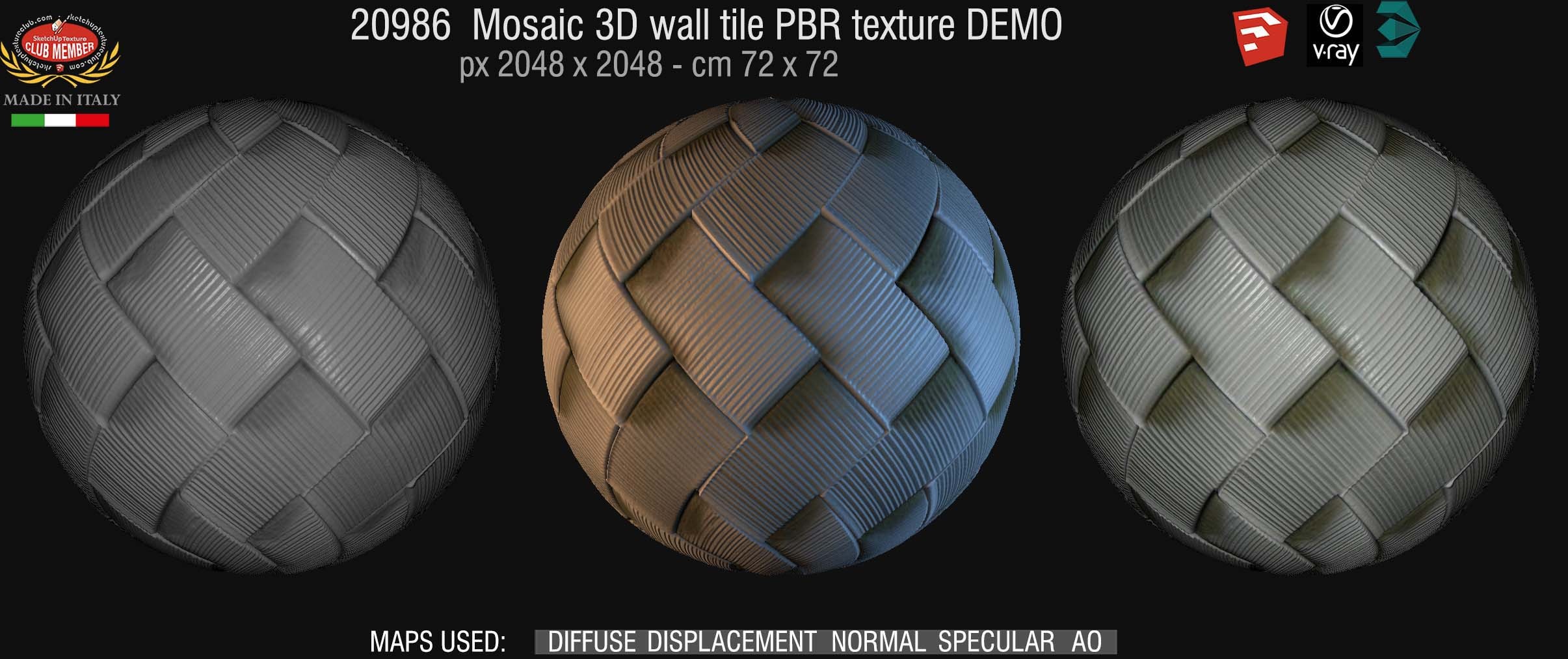 20986 Mosaic 3d ceramic wall tiles PBR texture DEMO