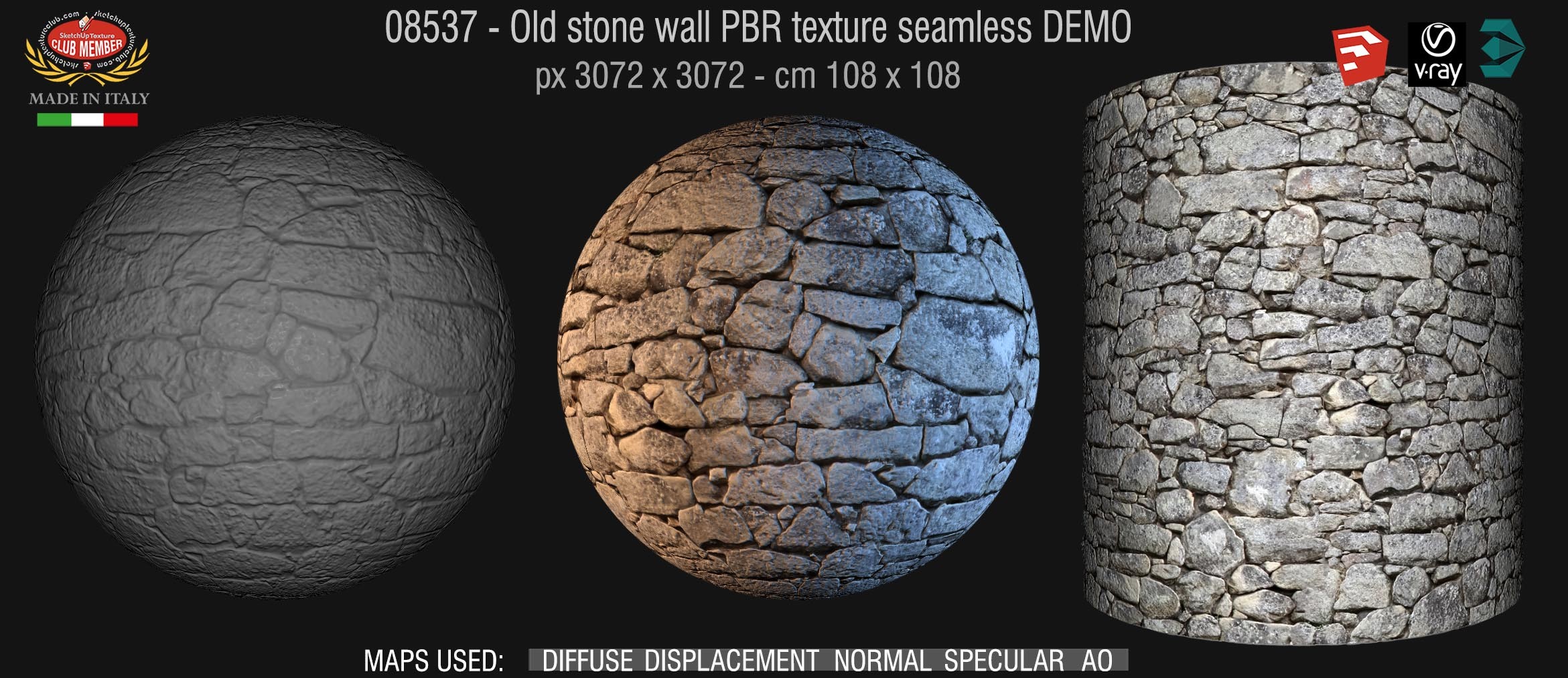 08537 Old stone wall PBR texture seamless DEMO