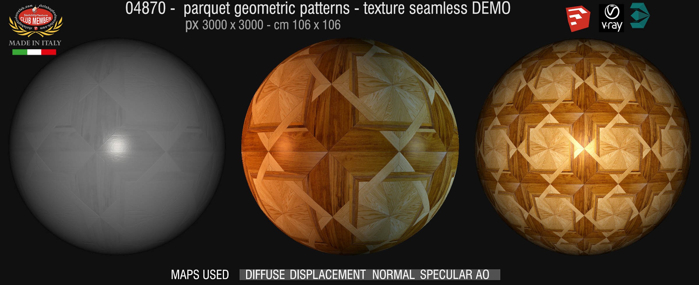 04870 Parquet geometric pattern texture seamless + maps DEMO