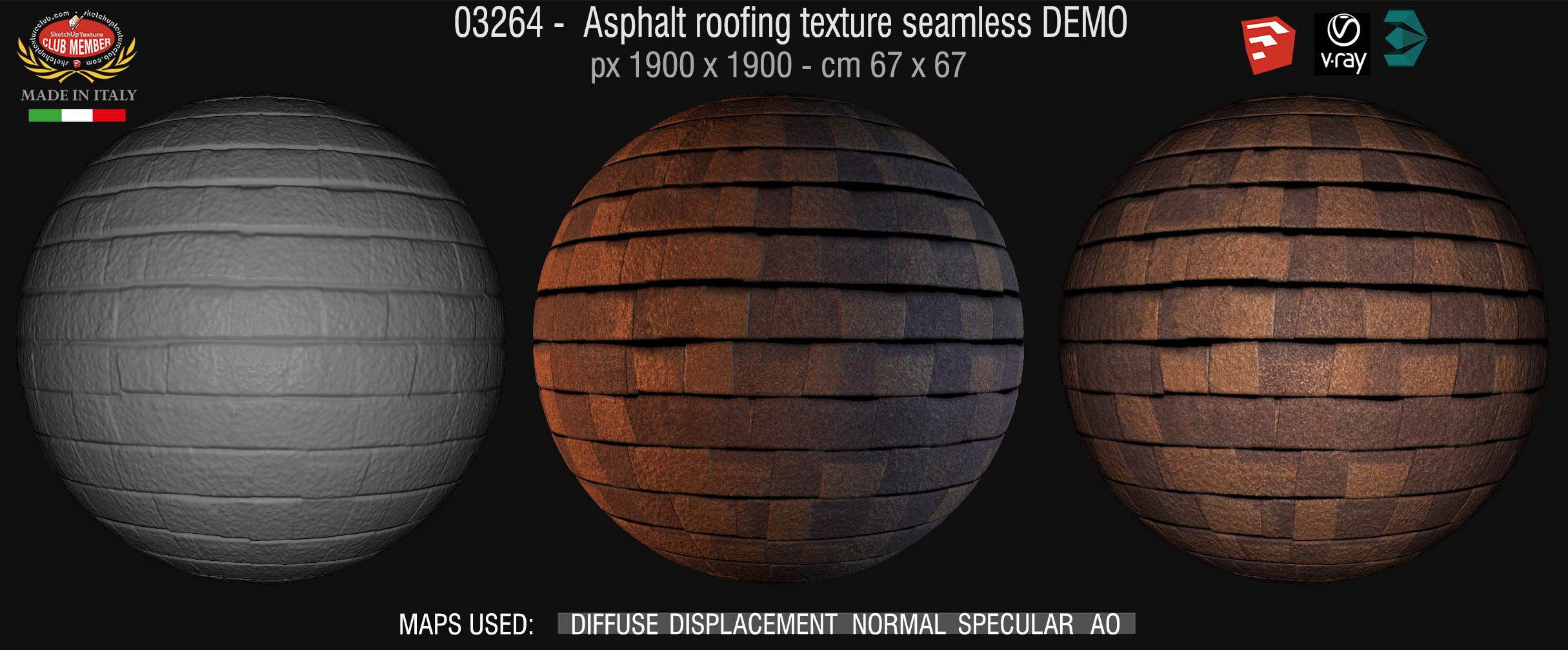 03264 Asphalt roofing texture seamless + maps DEMO