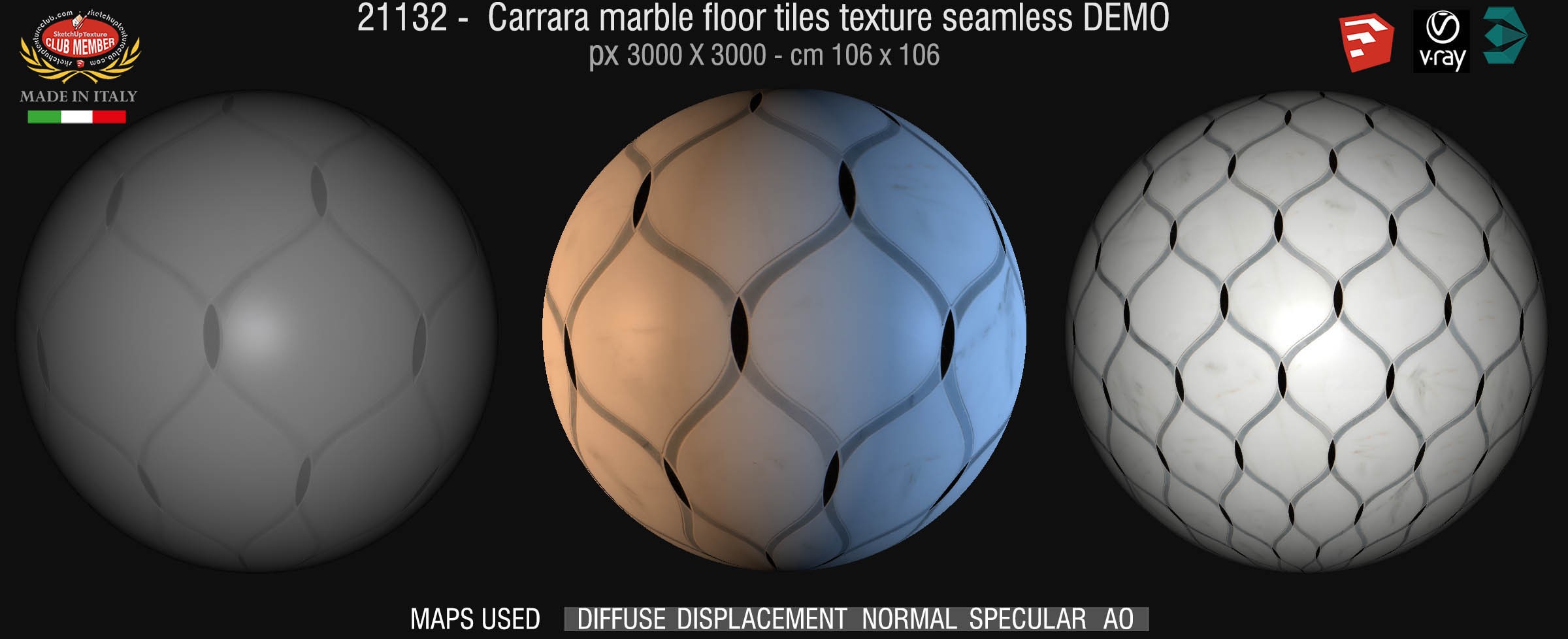 21132 Carrara marble floor tile texture seamless + maps DEMO