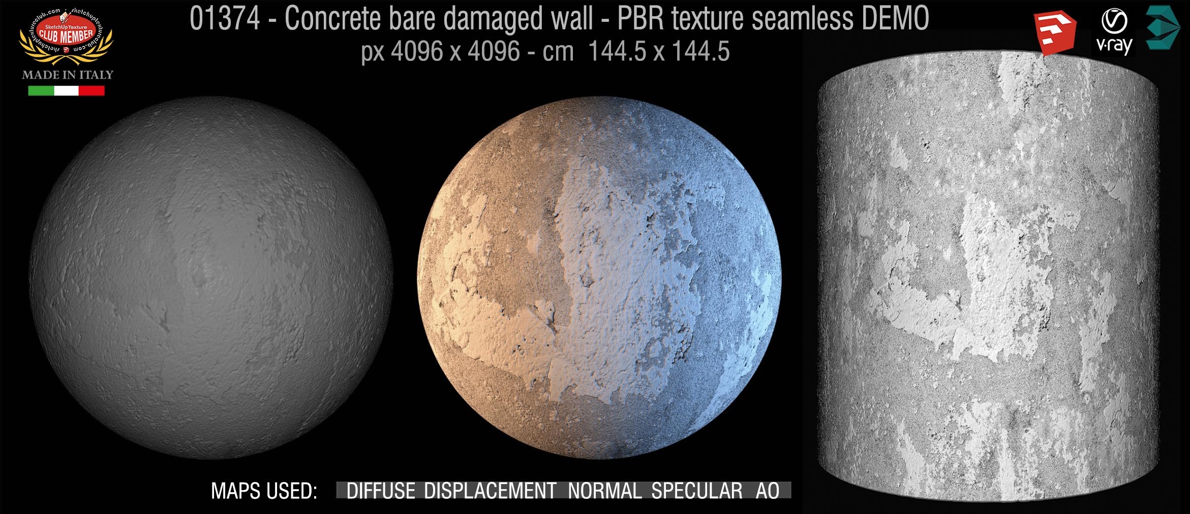 01374 Concrete bare damaged wall PBR texture seamless DEMO