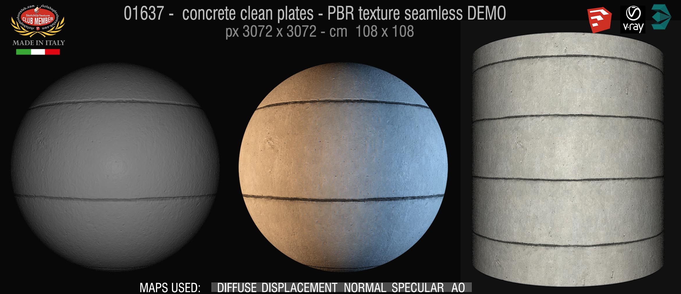 01637 concrete clean plates wall PBR texture seamless DEMO