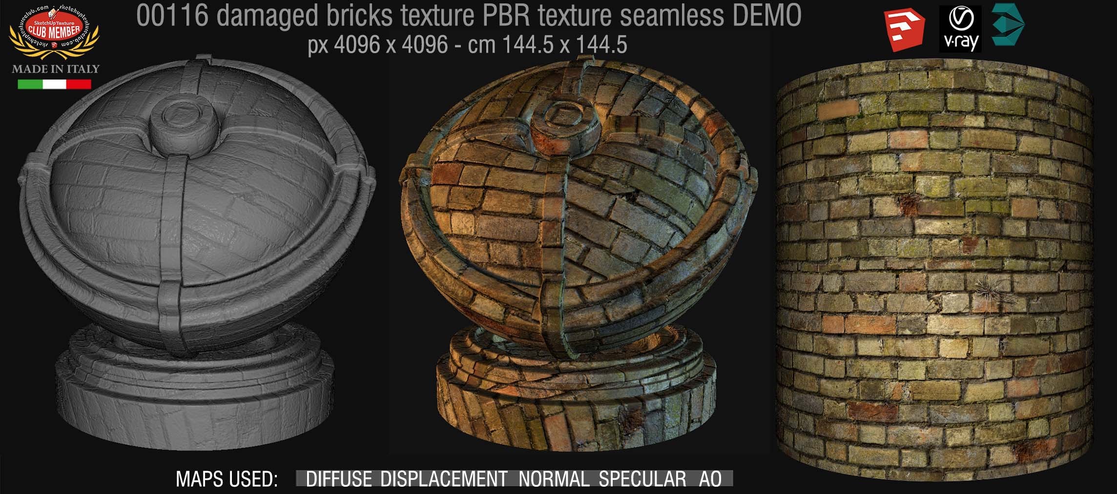 00116 Damaged bricks texture seamless DEMO