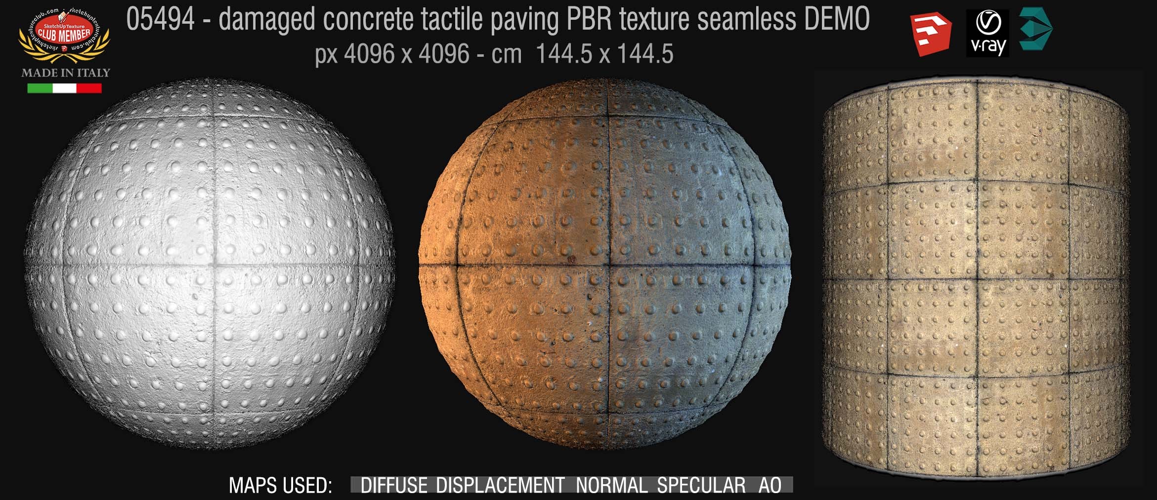 05494 Damaged concrete tactile paving PBR texture seamless DEMO