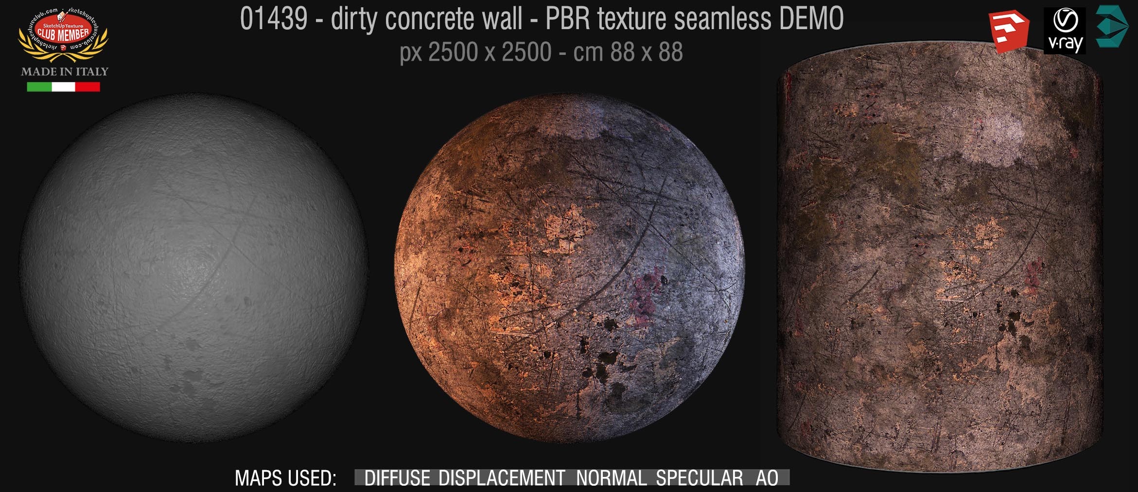 01439 Concrete bare dirty wall PBR texture seamless DEMO