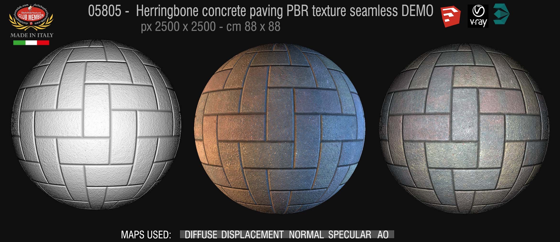 05805 Herringbone concrete paving PBR texture seamless DEMO