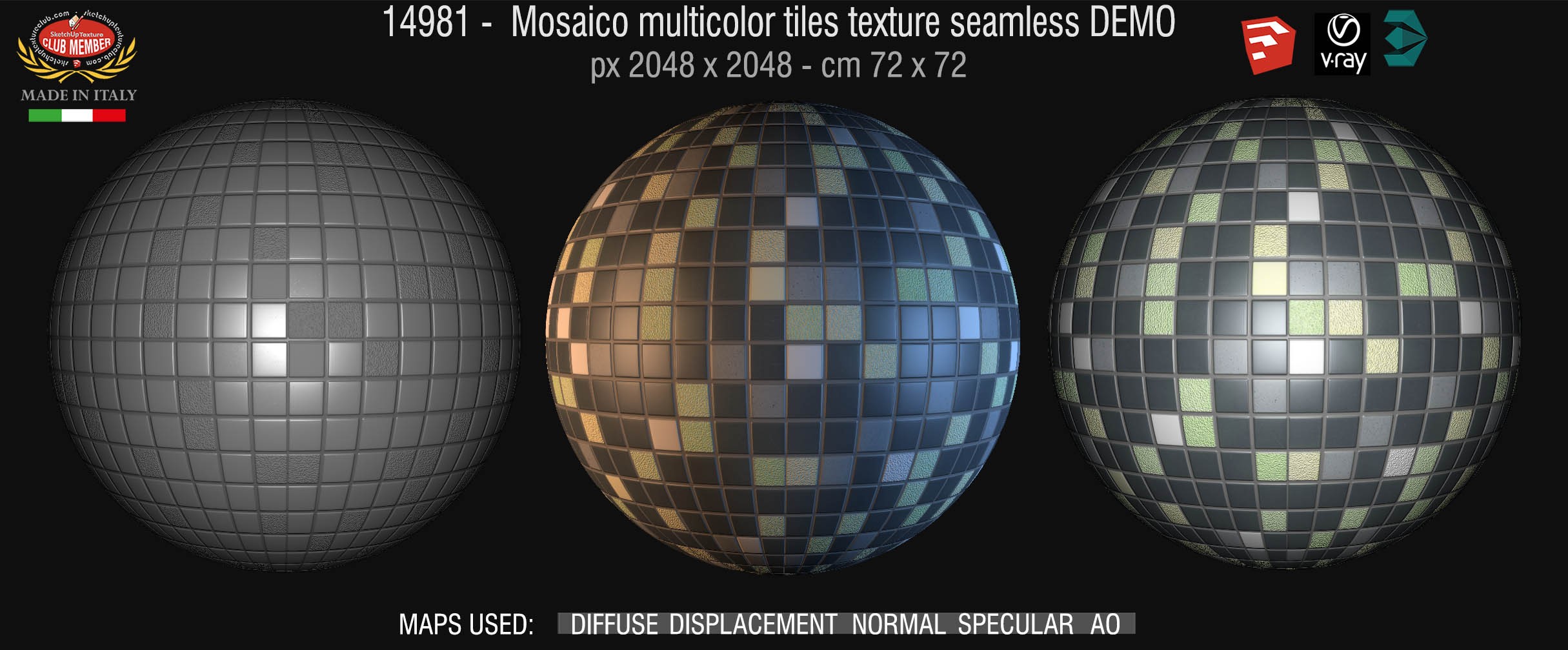 14981 Mosaico multicolor tiles texture seamless + maps DEMO