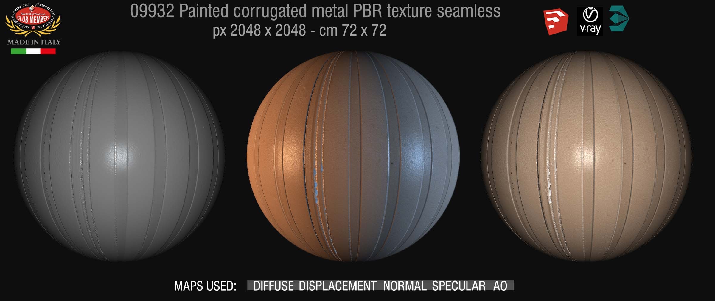 09932 Painted corrugated metal PBR texture seamless DEMO