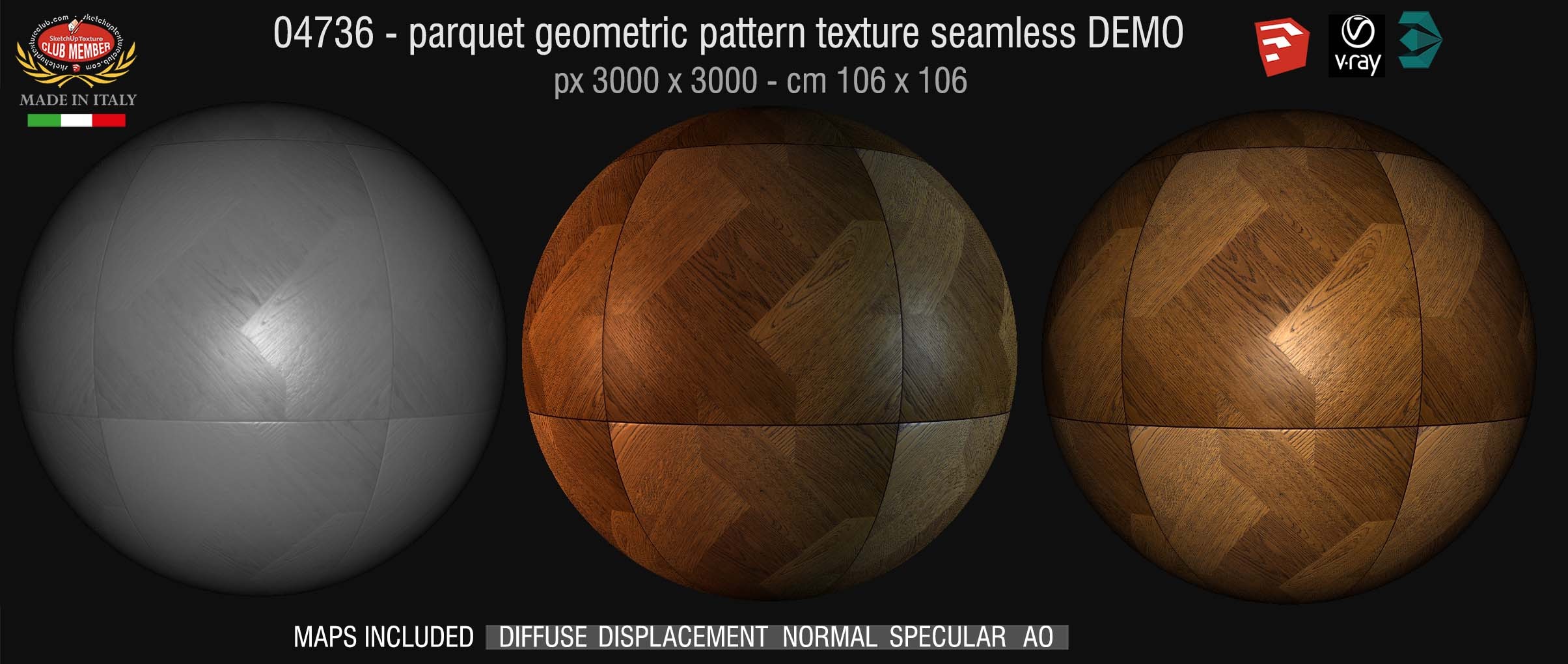 04736 HR Parquet geometric pattern texture seamless + maps DEMO