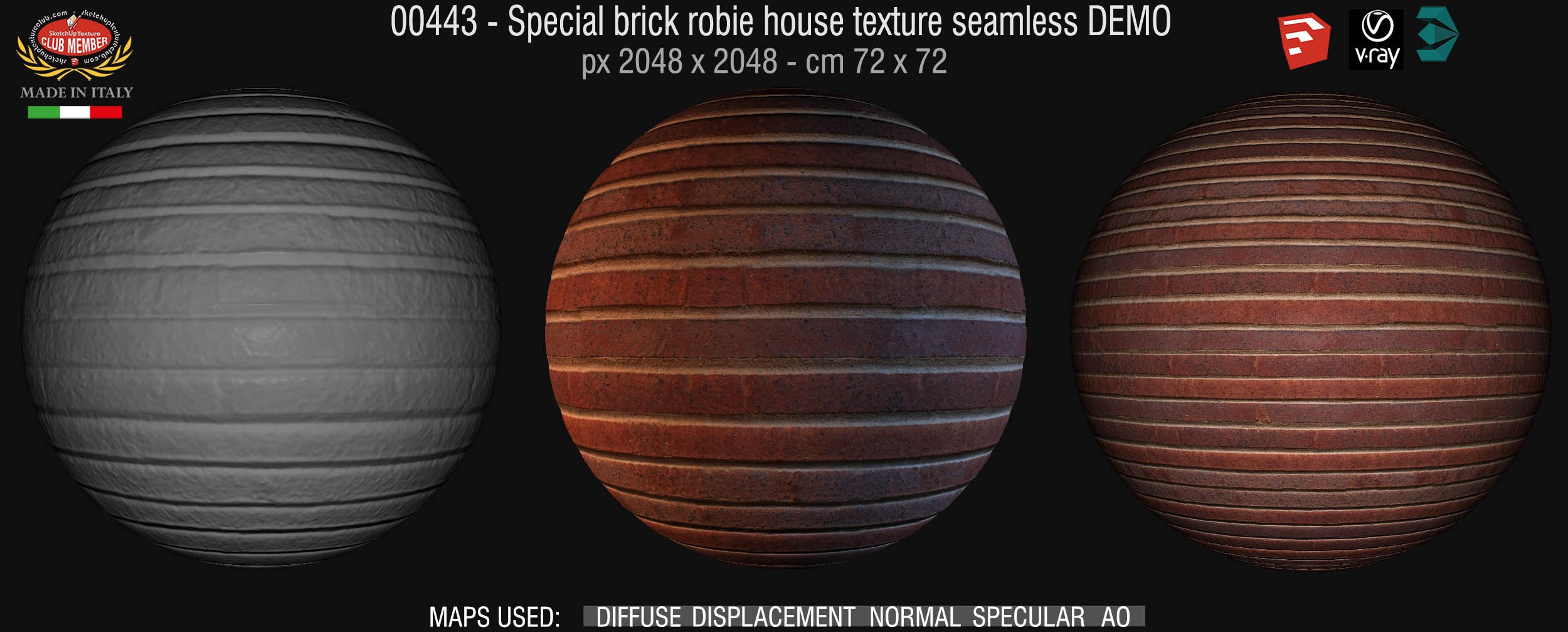 00443 Special brick robie house texture seamless + maps DEMO