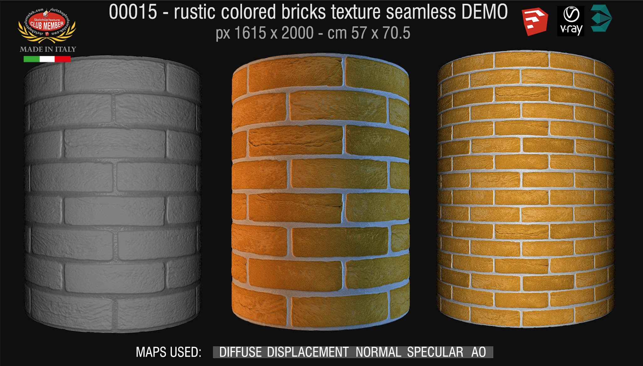 00015 colored rustic bricks texture seamless + maps DEMO
