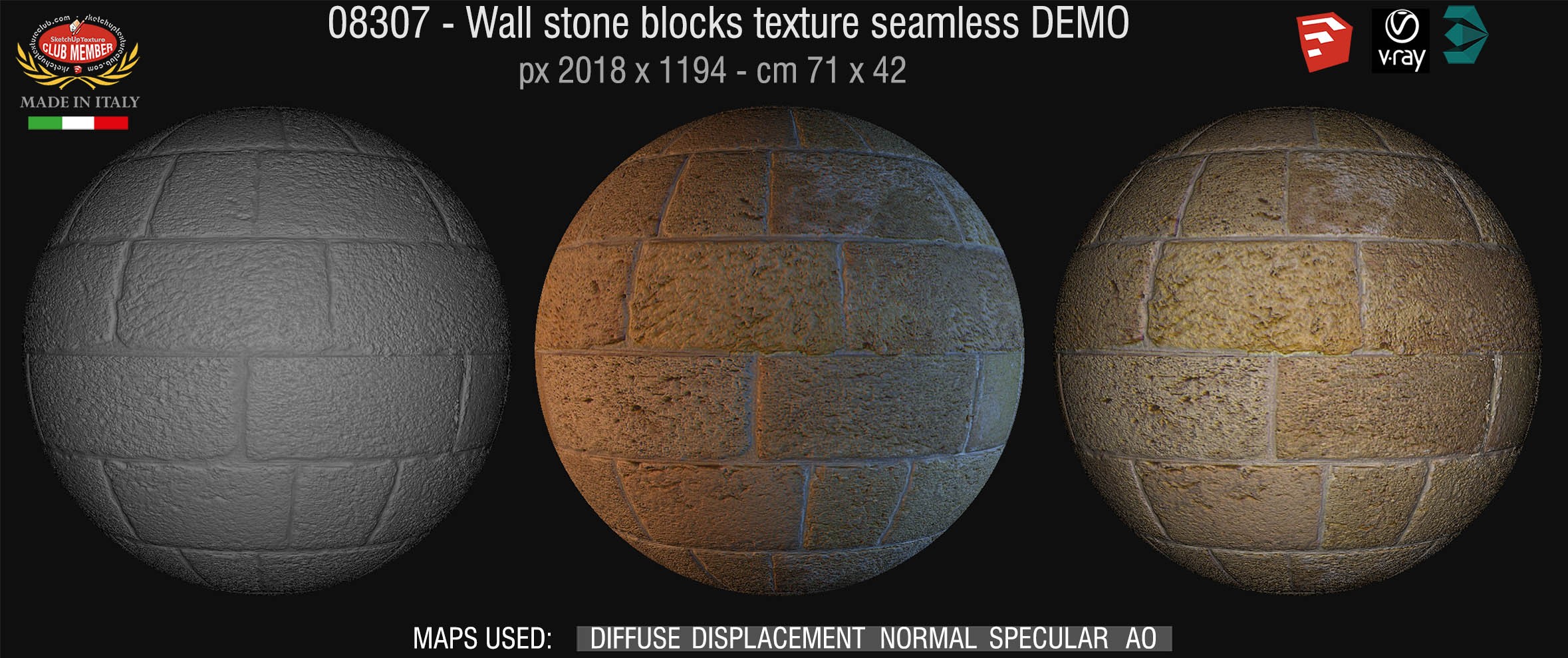 08307 HR Wall stone with regular blocks texture + maps DEMO