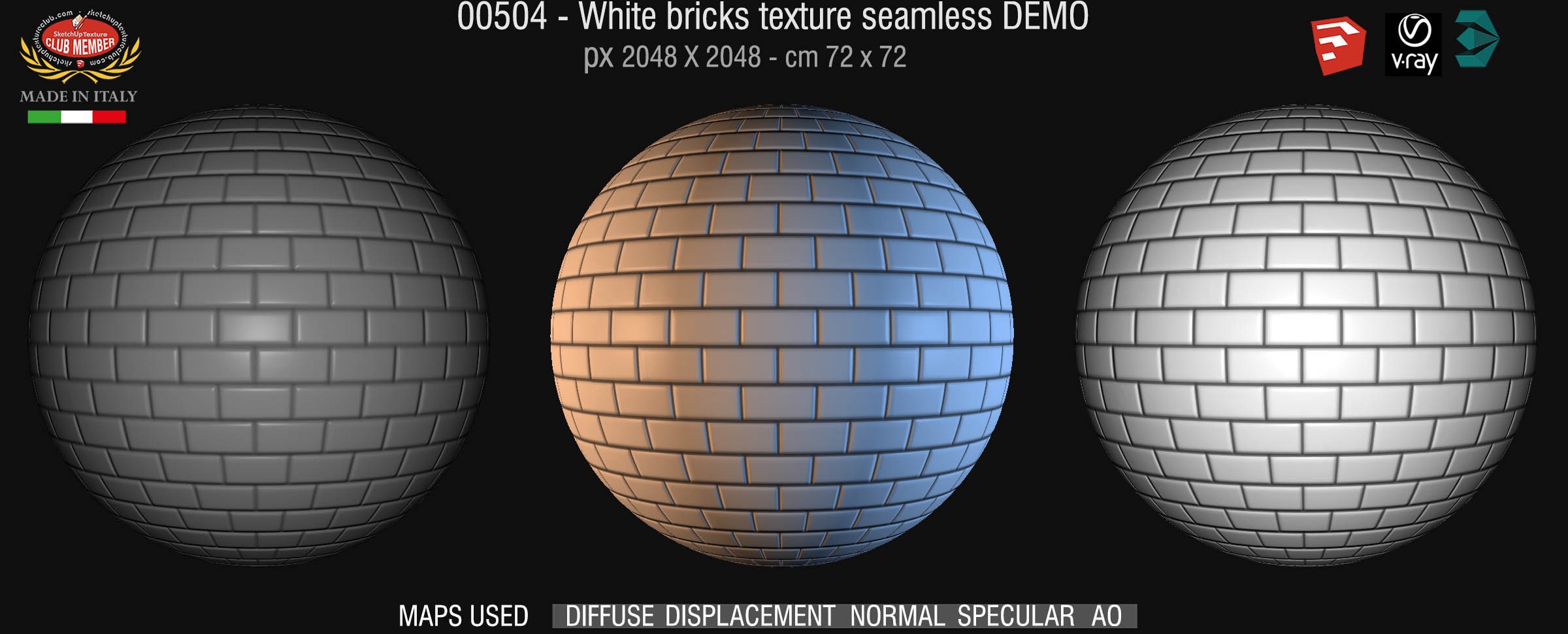 00504 White bricks texture seamless + maps DEMO