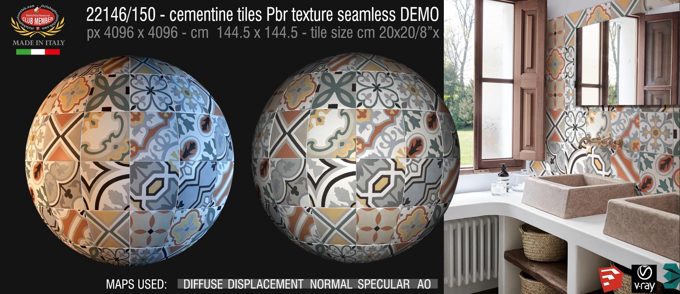 22146/150 cementine tiles Pbr texture seamless DEMO -  D_Segni Colore -  Concrete Look by Marazzi