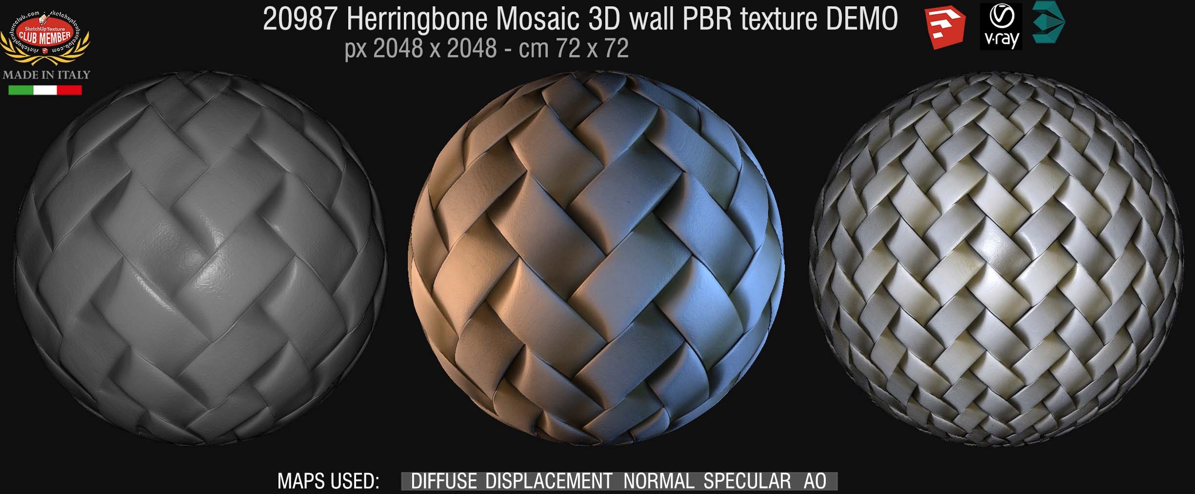 20987 Herringbone mosaic tile PBR texture DEMO