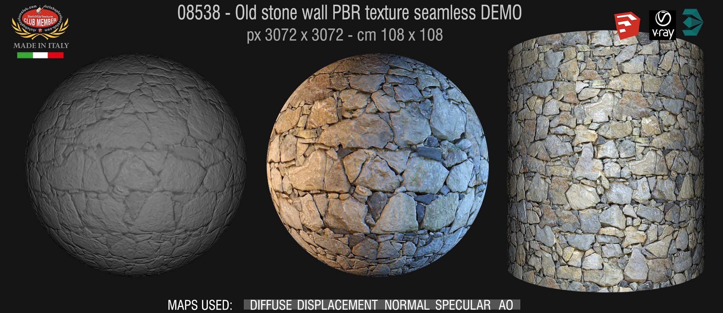 08538 Old stone wall PBR texture seamless DEMO