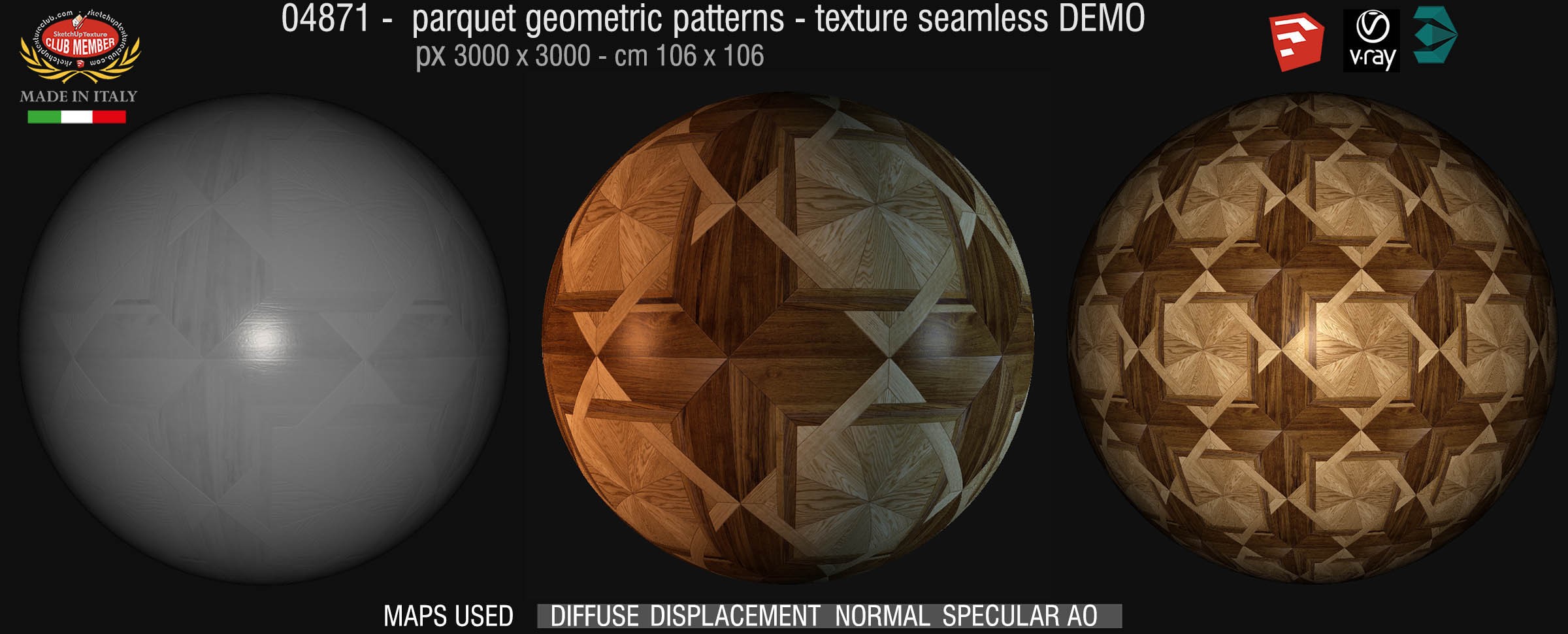 04871 Parquet geometric pattern texture seamless + maps DEMO