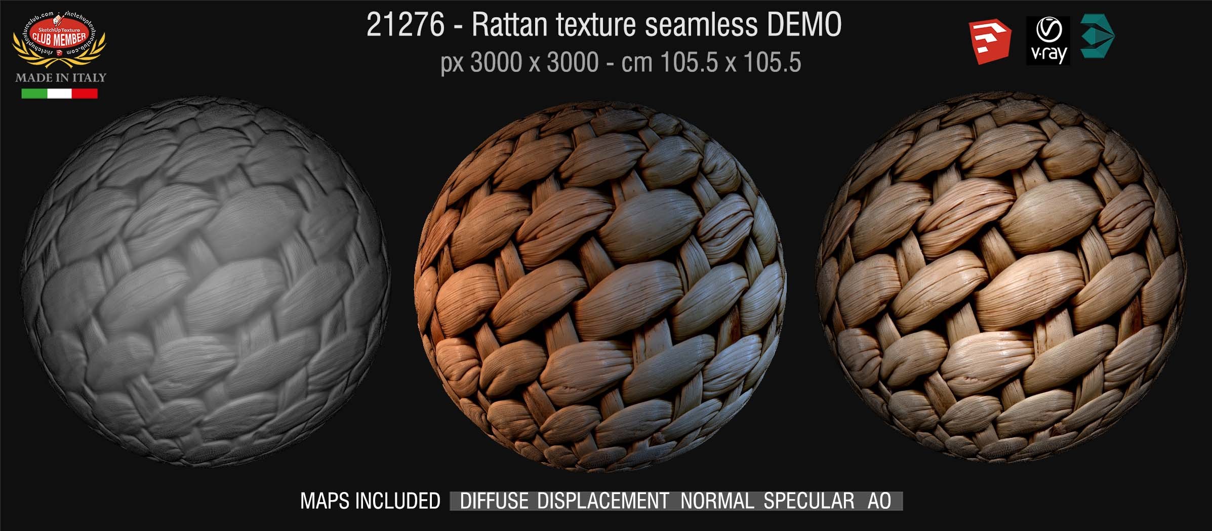 21276 Rattan texture seamless + maps DEMO