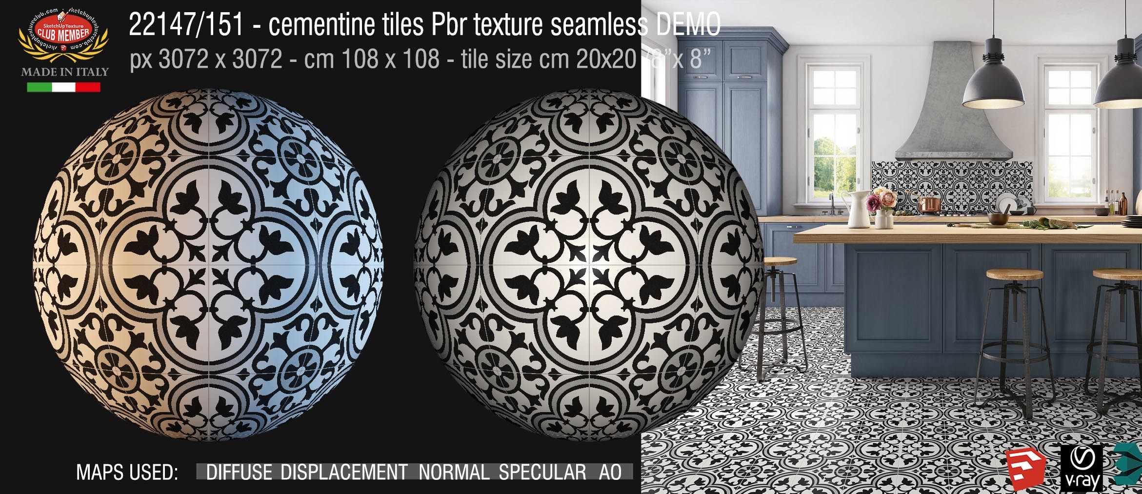 22147/151 Cementine tiles Pbr texture seamless DEMO -  porcelain stoneware concrete look
