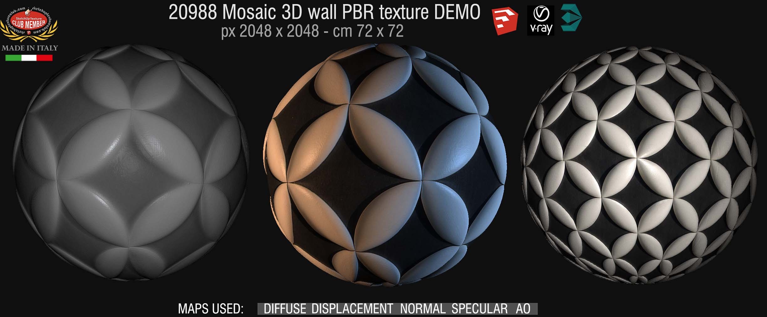 20988 Mosaic 3d ceramic wall tiles PBR texture DEMO