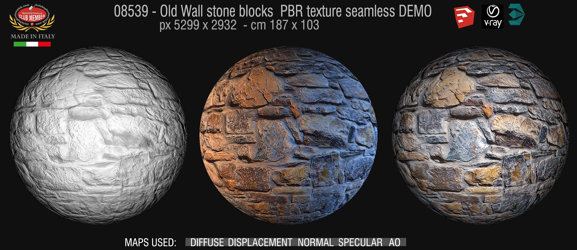 08539 Old wall stone PBR texture seamless DEMO