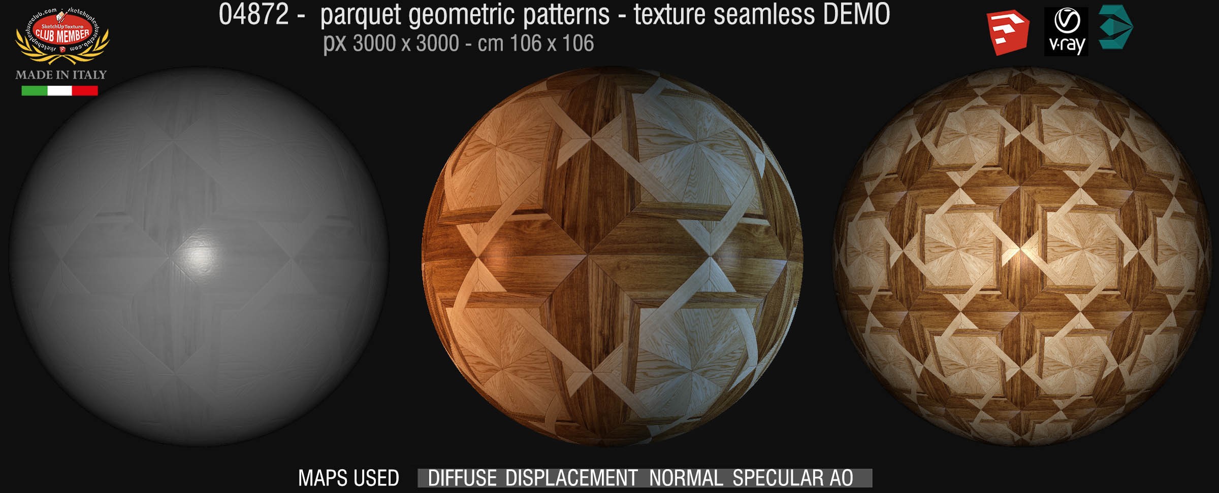 04872 Parquet geometric pattern texture seamless + maps DEMO