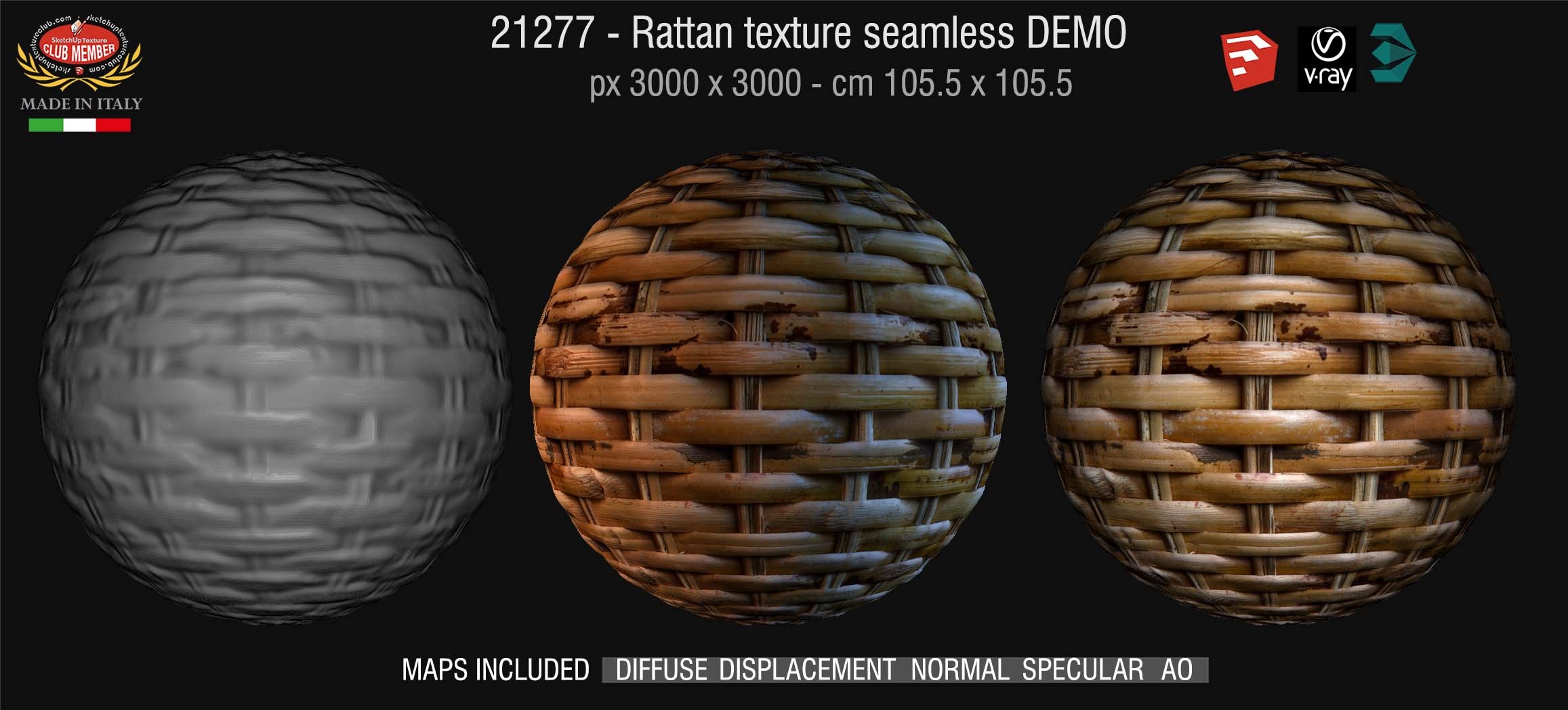 21277 Rattan texture seamless + maaps DEMO