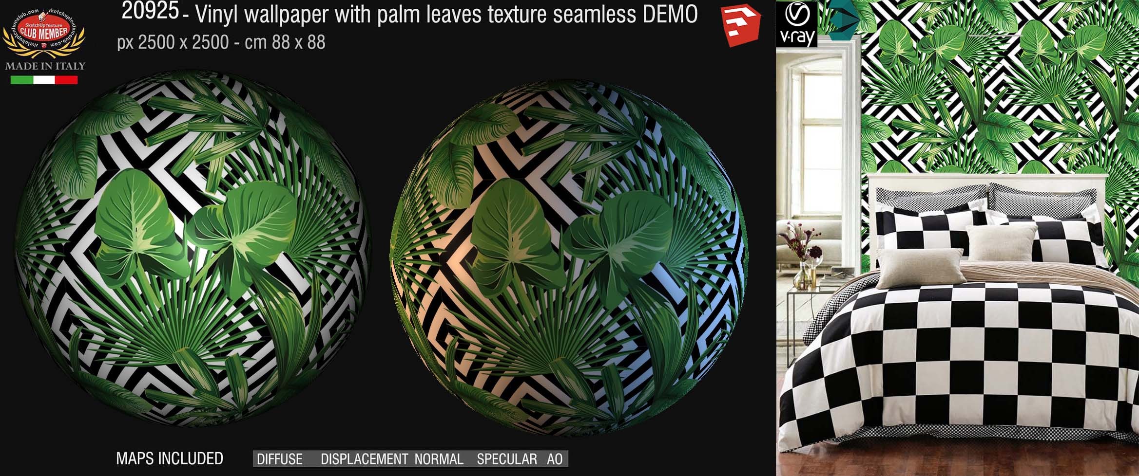 20925 Vinyl wallpaper with palm leaves PBR texture seamlessDEMO