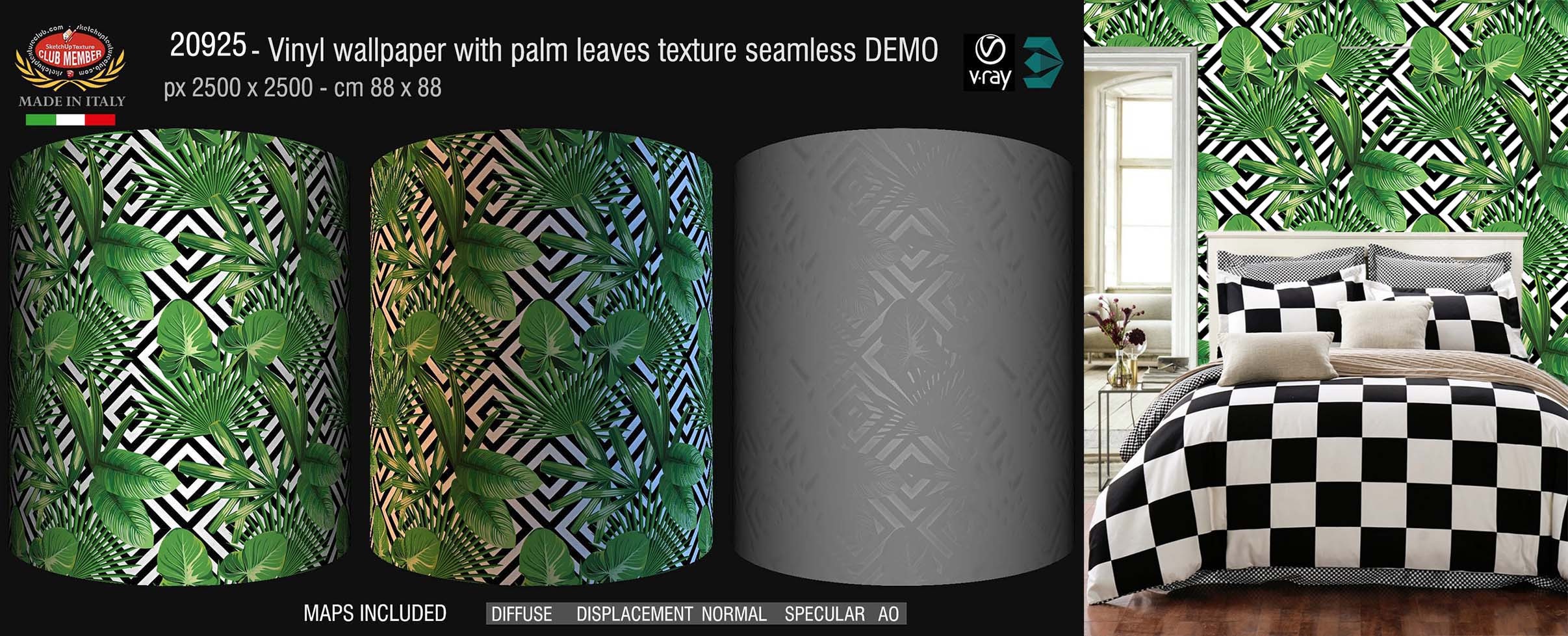 CLICK TO ENLARGE 20925 Vinyl wallpaper with palm leaves texture + maps DEMO