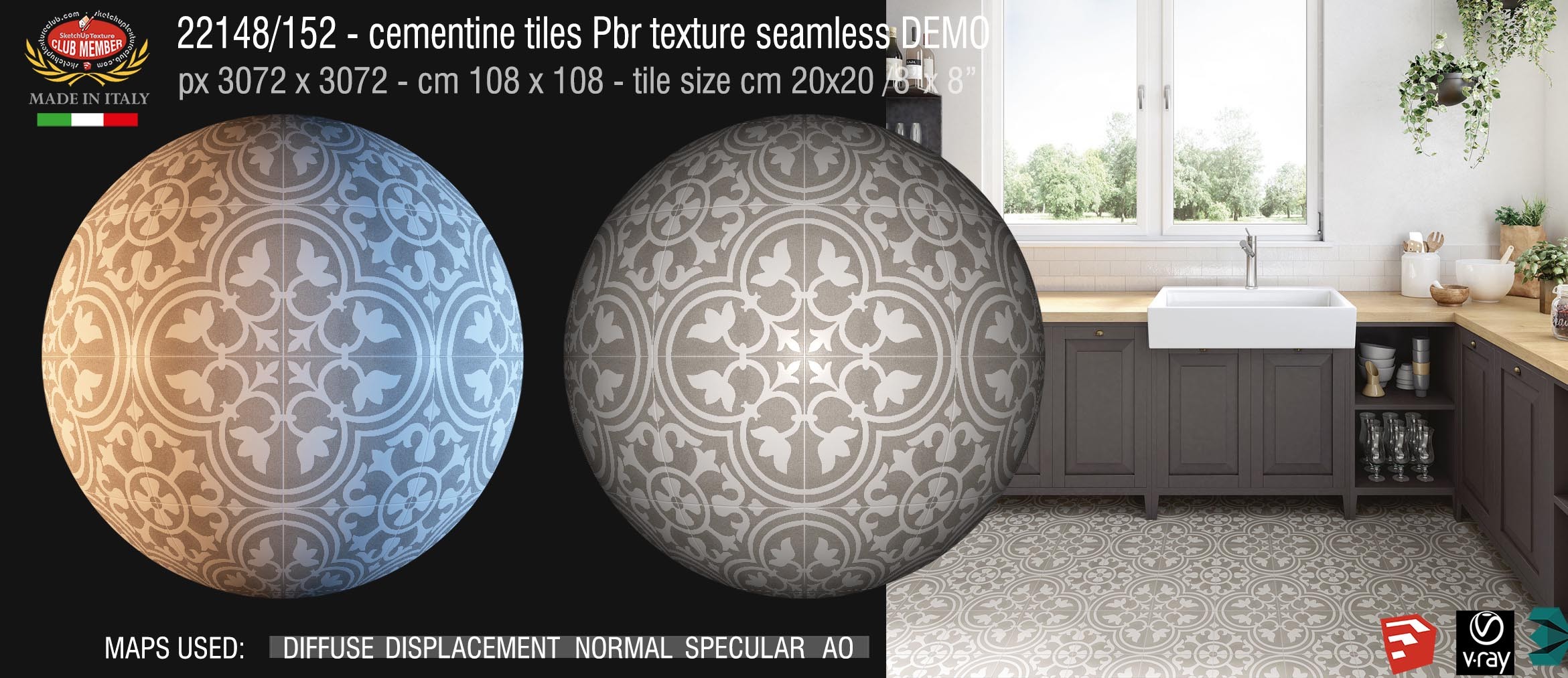22148/152  Cementine tiles Pbr texture seamless DEMO - porcelain stoneware concrete look