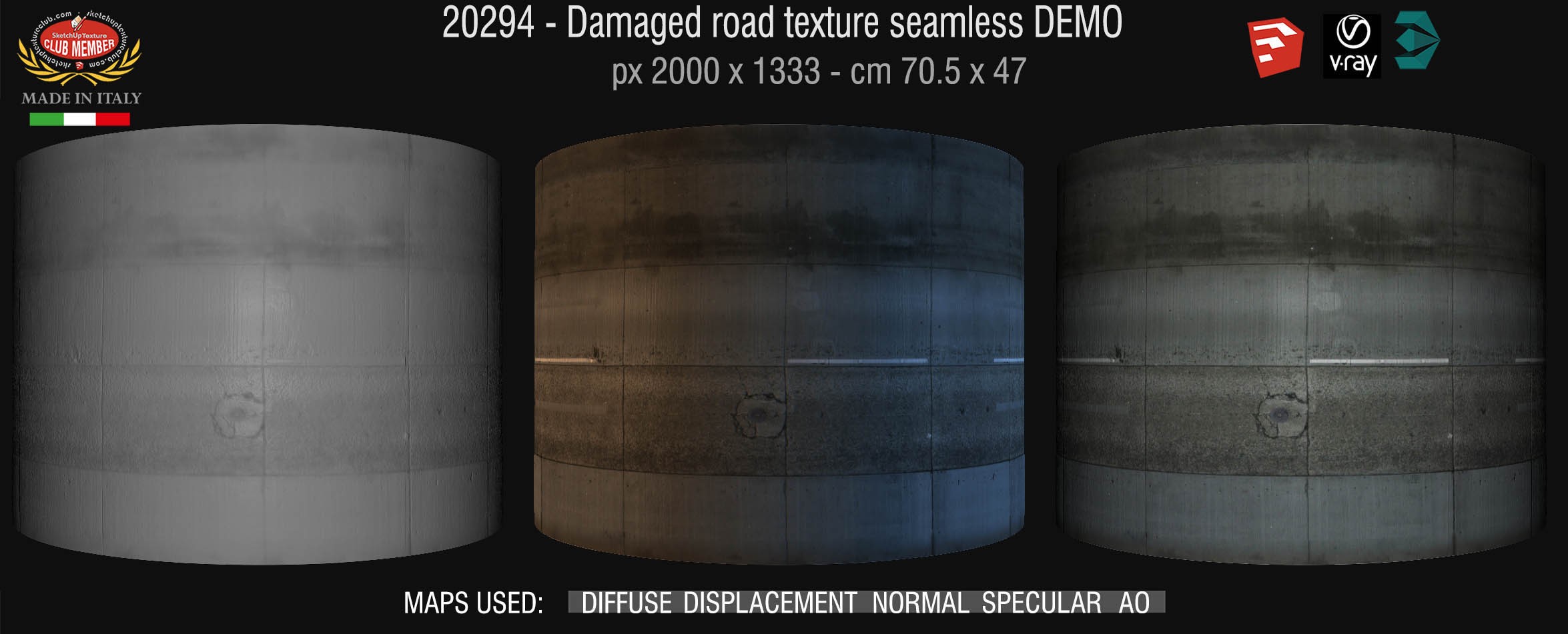 20294 Damaged road texture seamless + maps DEMO