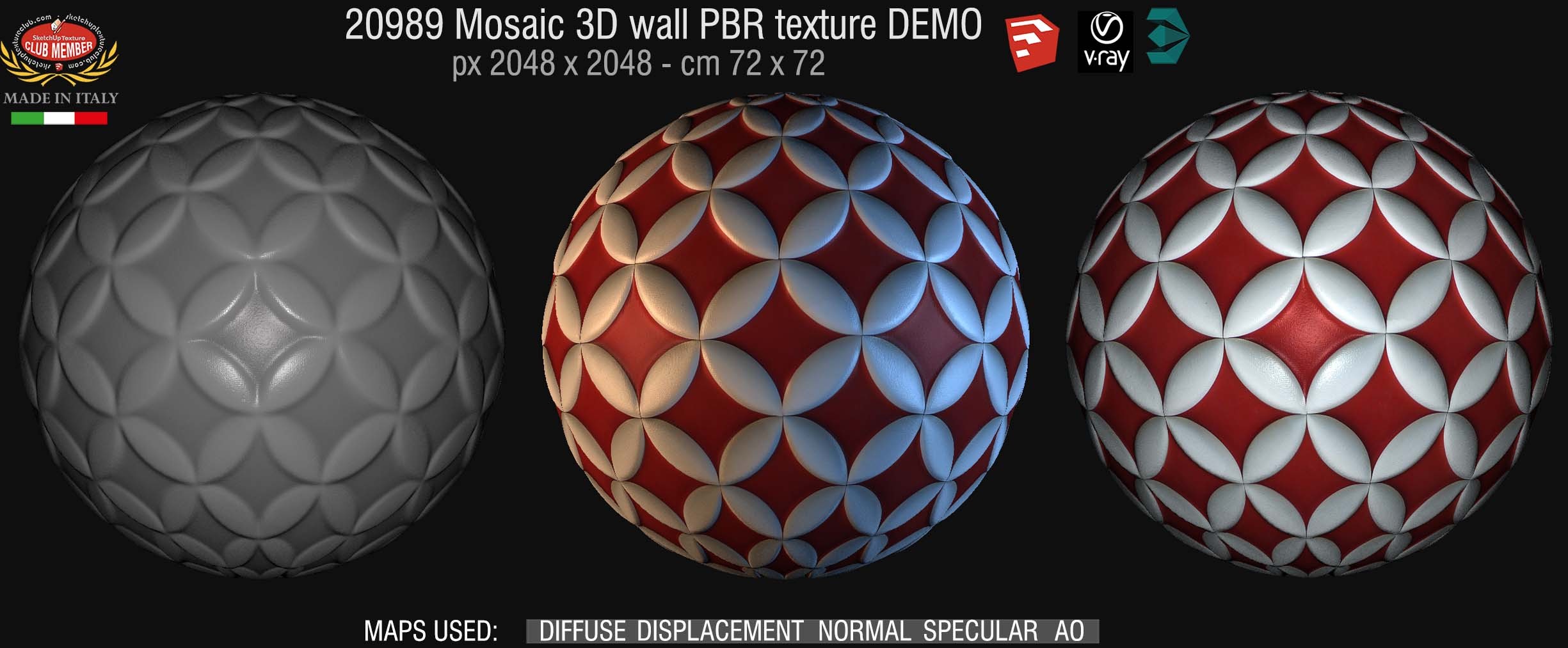20989 Mosaic 3d ceramic wall tiles PBR texture DEMO