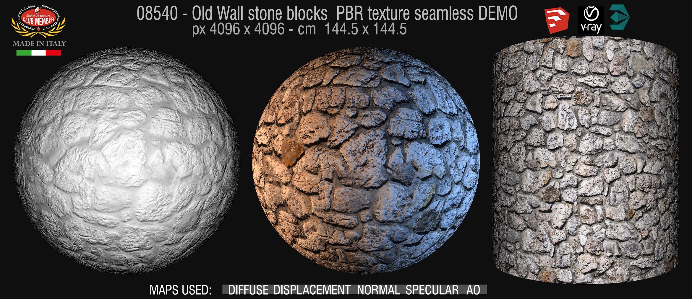 08540 Old wall stone PBR texture seamless 08540