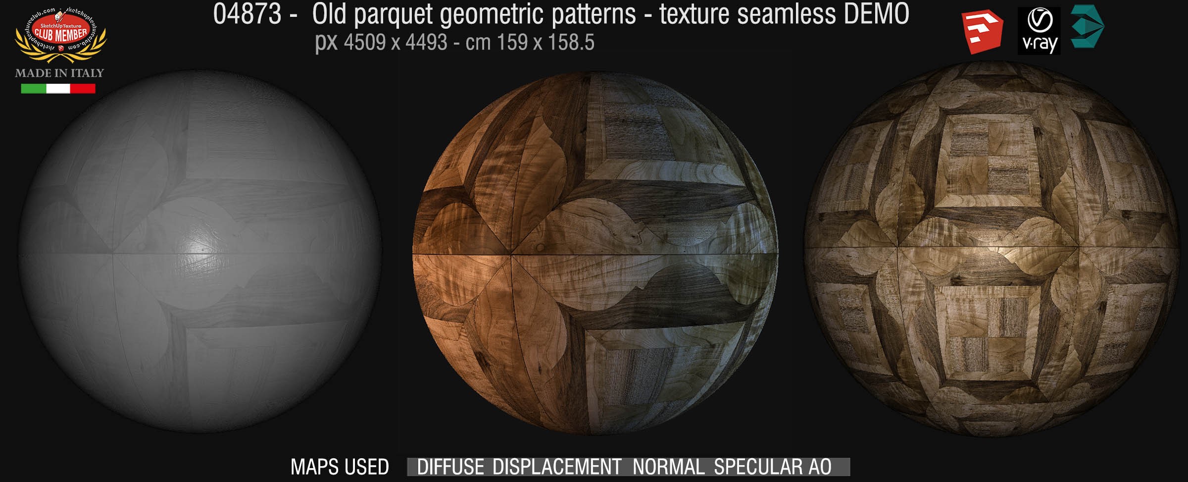 04873 old Parquet geometric pattern texture seamless + maps DEMO