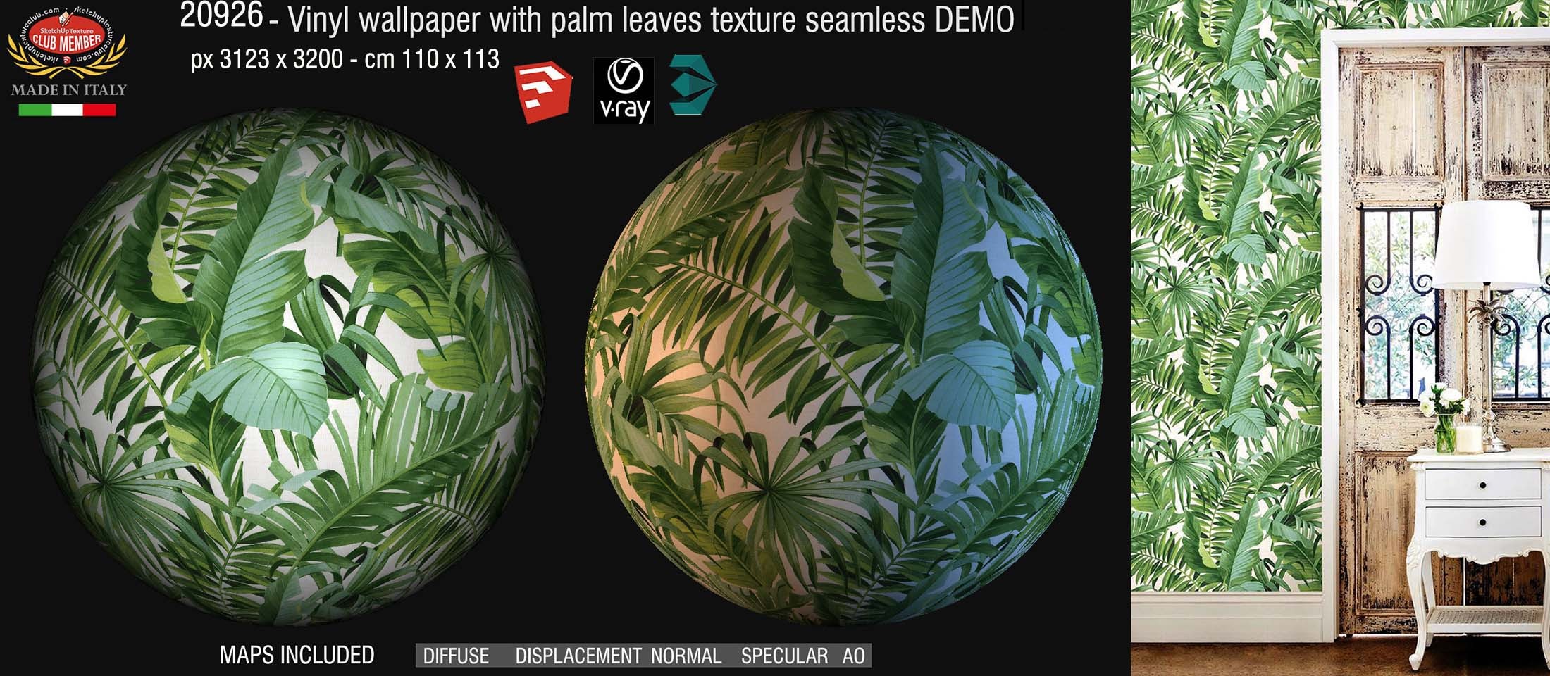 20926 Vinyl wallpaper with palm leaves PBR texture DEMO