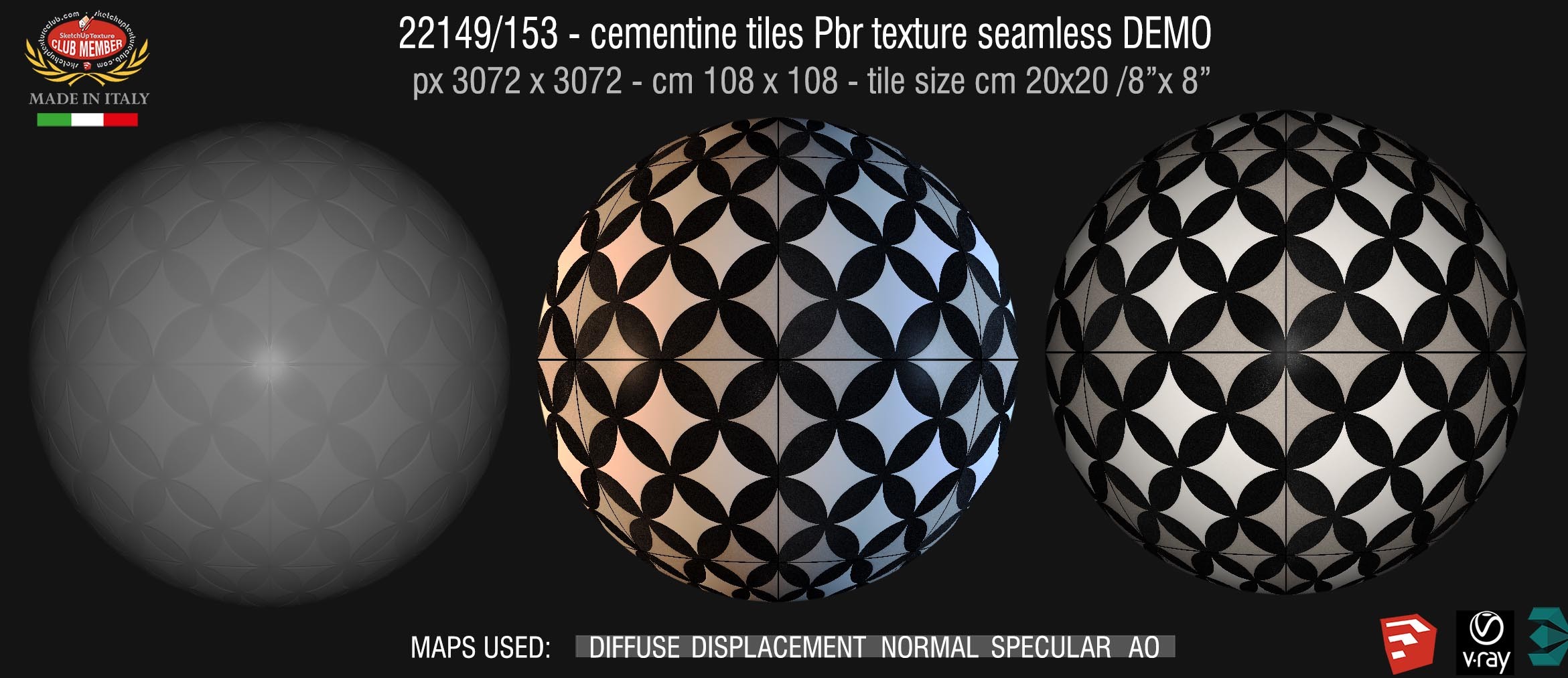 22149/153 Cementine tiles Pbr texture seamless DEMO - porcelain stoneware concrete look