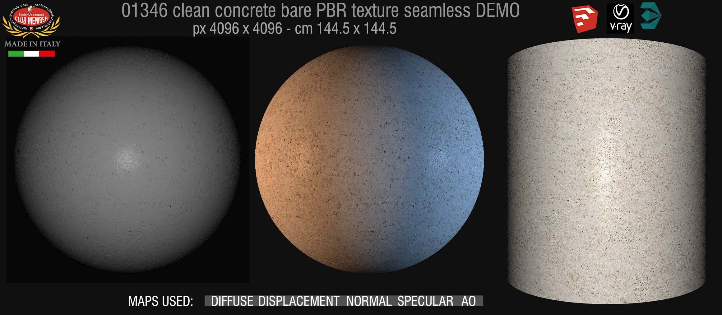 01346 Concrete bare clean PBR texture seamless DEMO