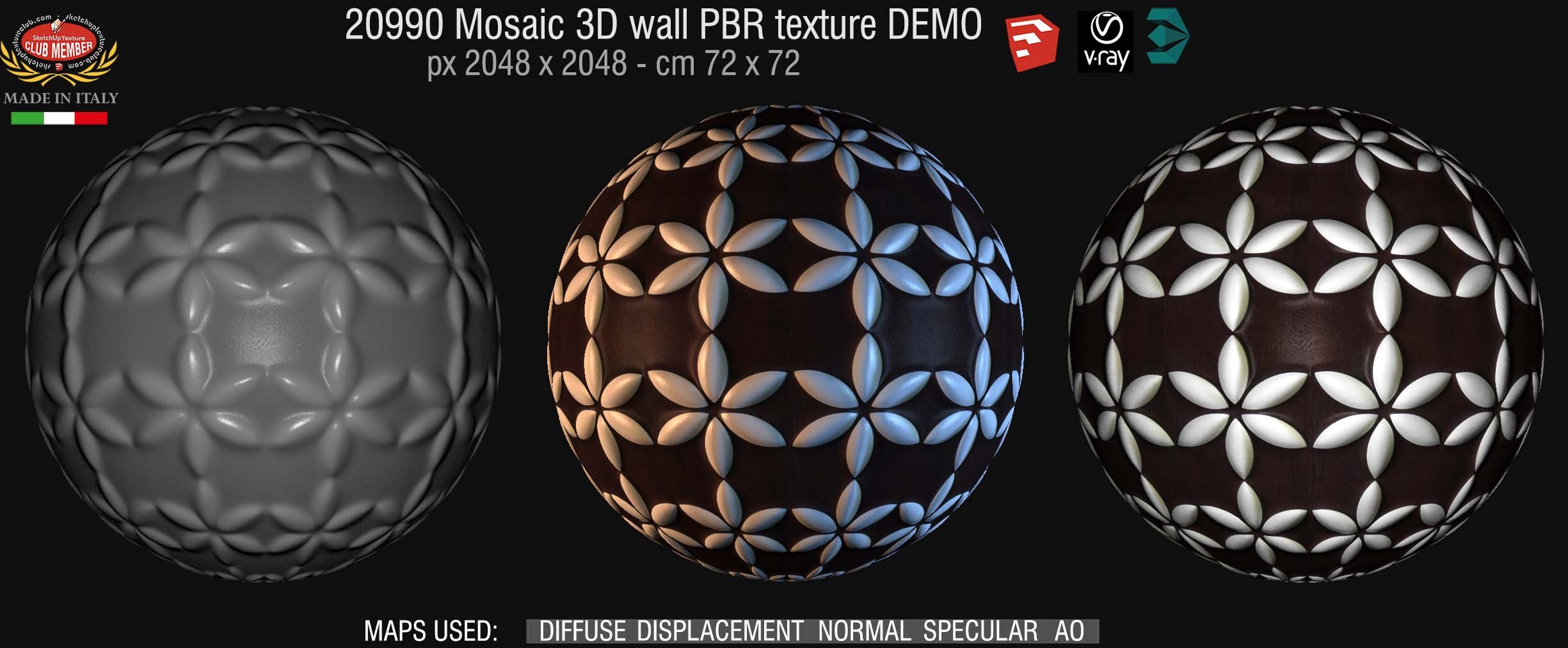 20990 Mosaic 3d ceramic wall PBR texture DEMO
