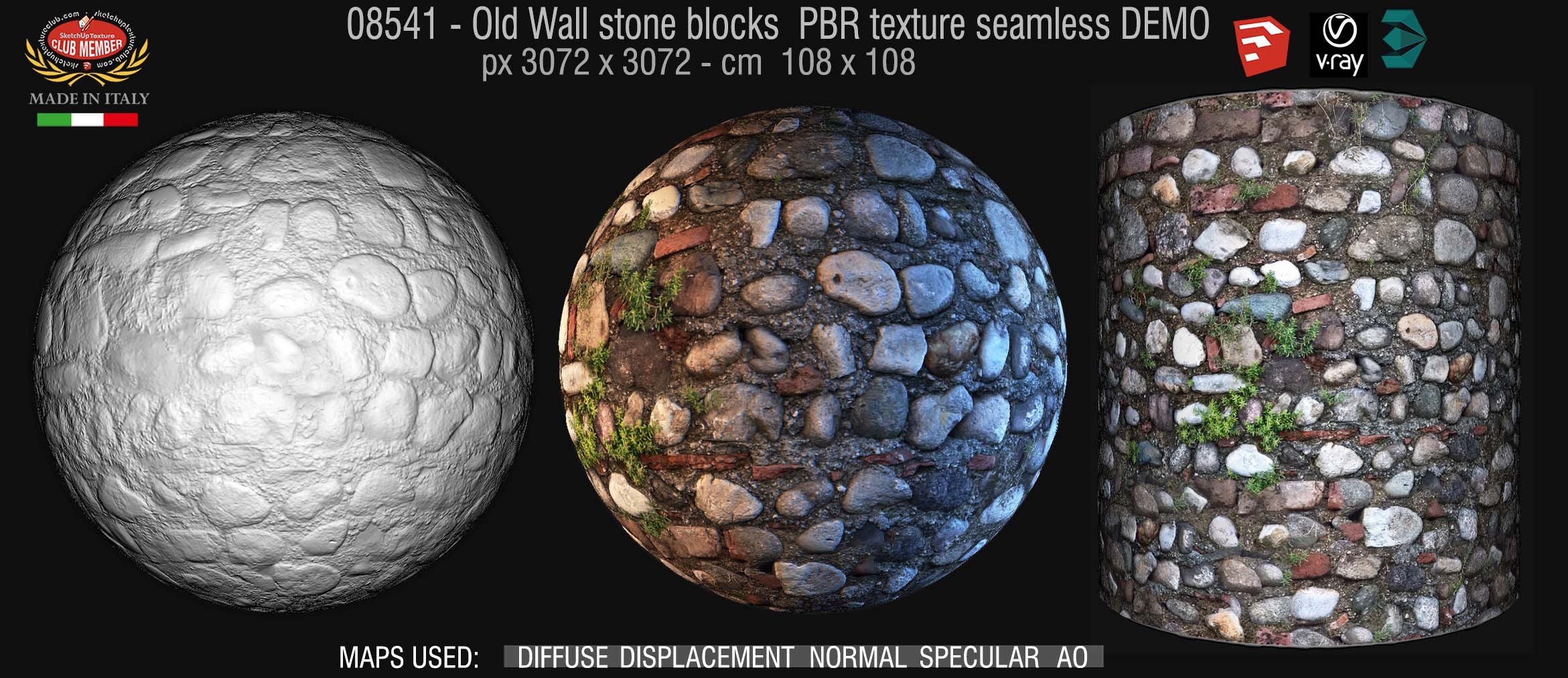 08541 Old wall stone PBR texture seamless DEMO