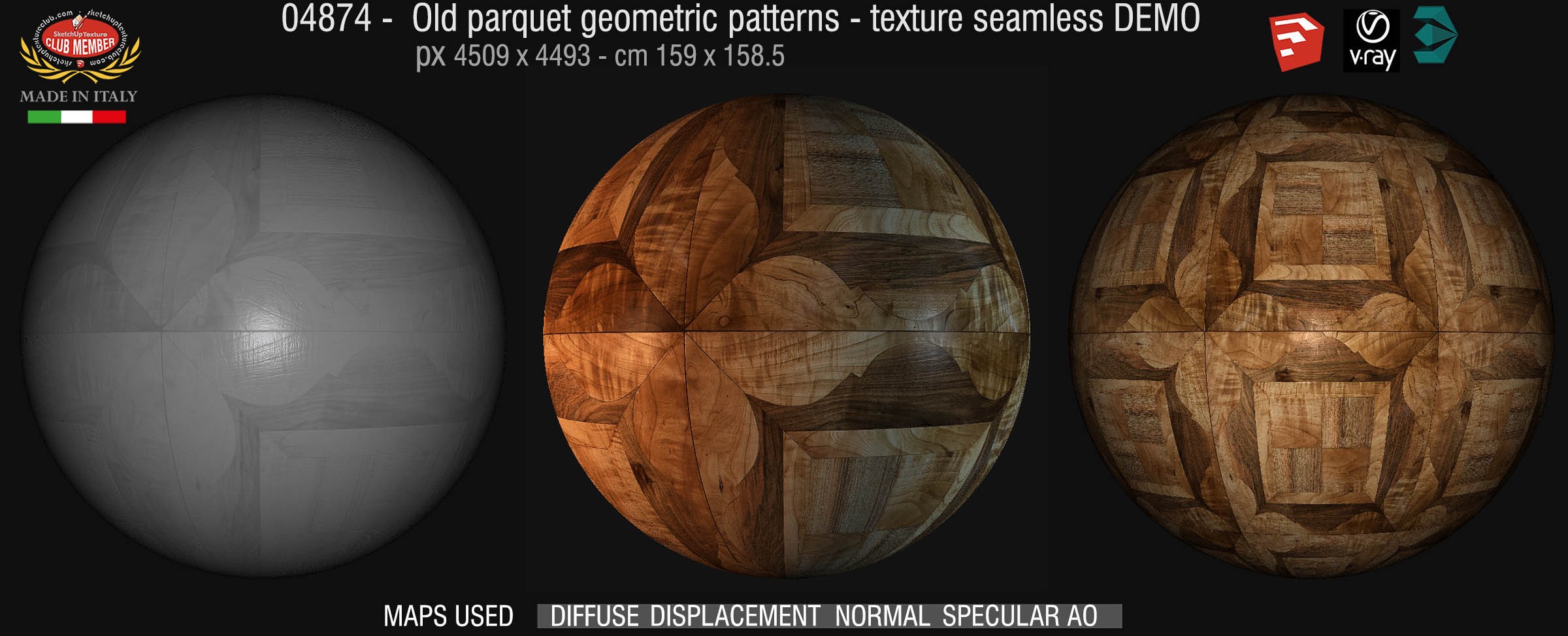 04874 old Parquet geometric pattern texture seamless + maps DEMO