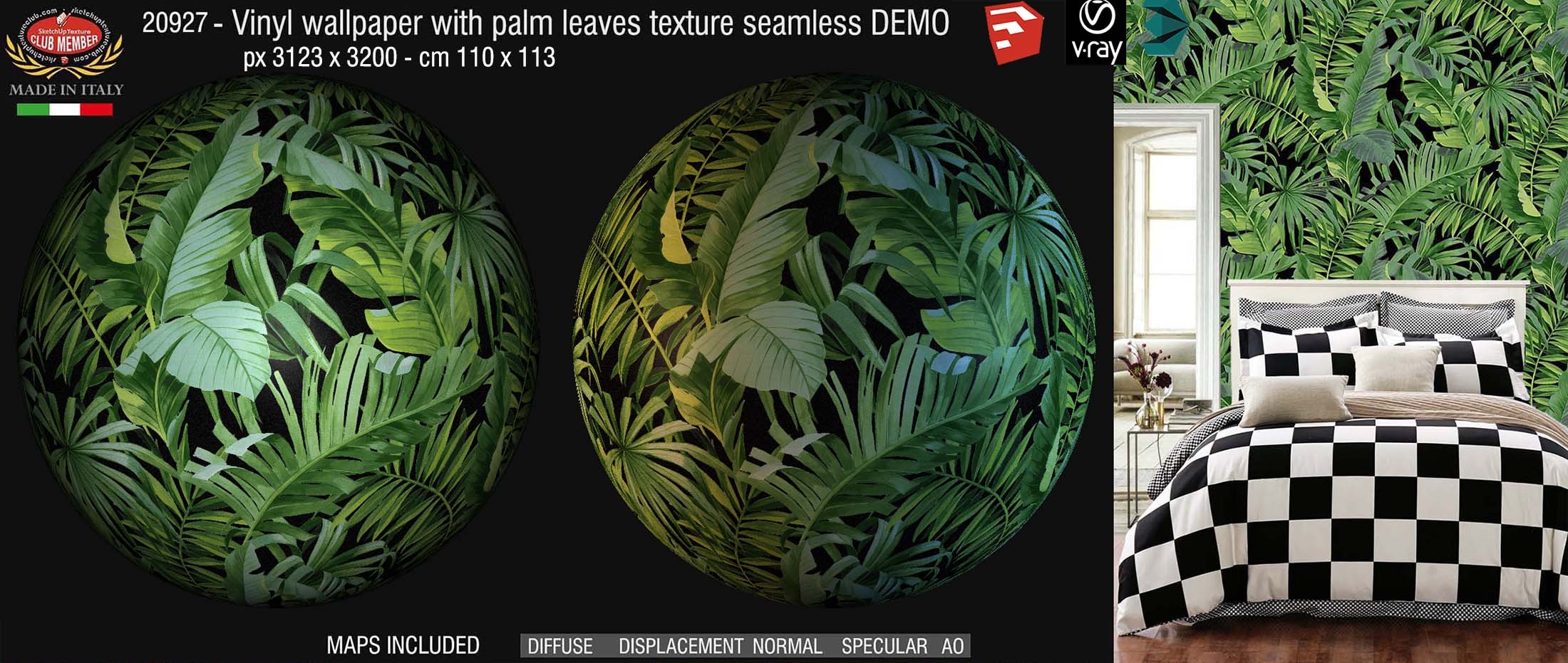 20927 Vinyl wallpaper with palm leaves PBR texture seamless DEMO