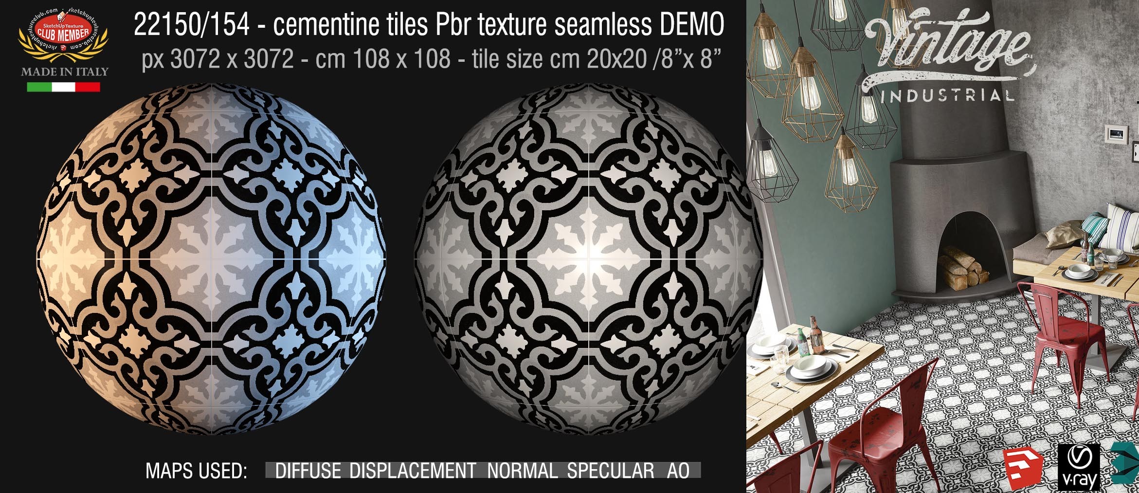 22150/154  Cementine tiles Pbr texture seamless DEMO - porcelain stoneware concrete look