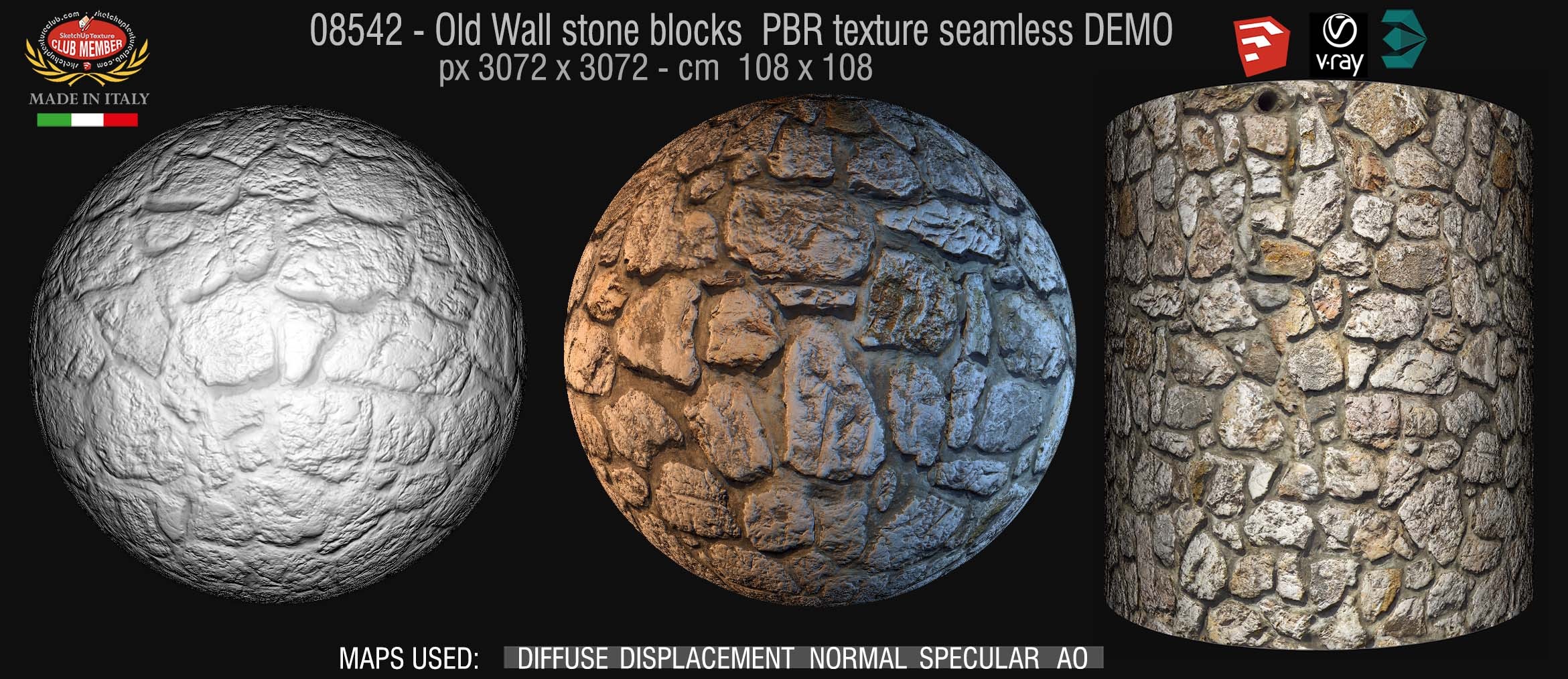 08542 Old wall stone PBR texture seamless DEMO