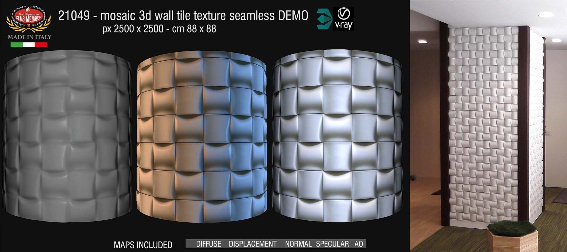 CLICK TO ENLARGE White mosaic 3D wall tile texture + maps DEMO